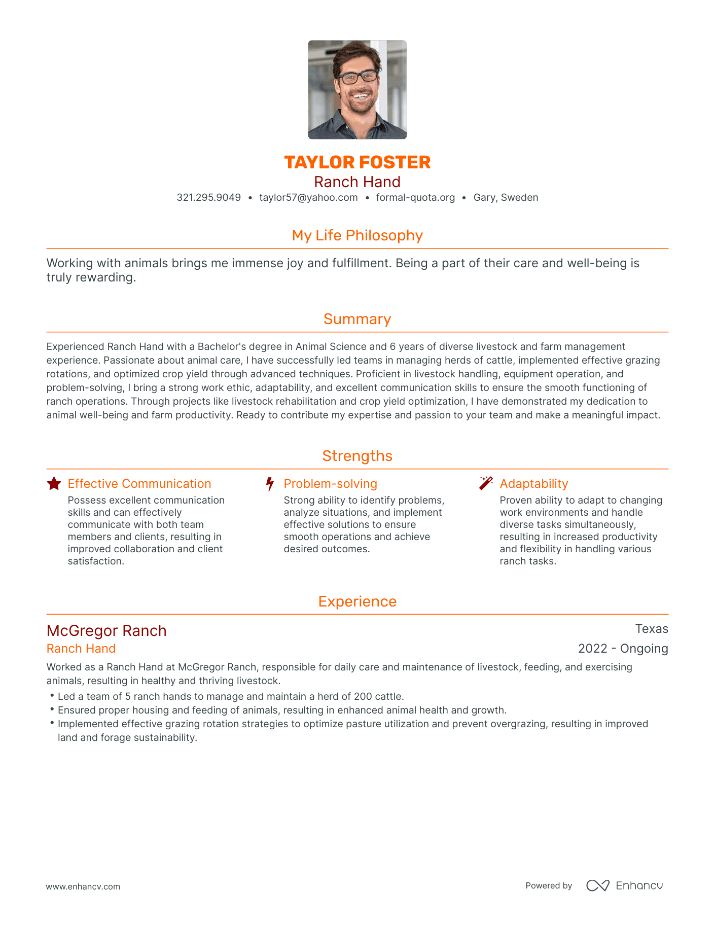 Modern Ranch Hand Resume Example