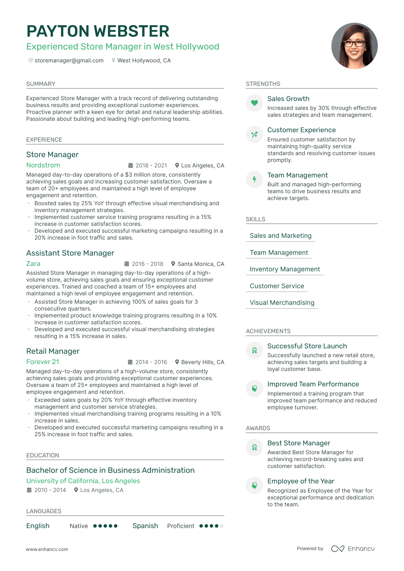 Store Manager Retail resume example