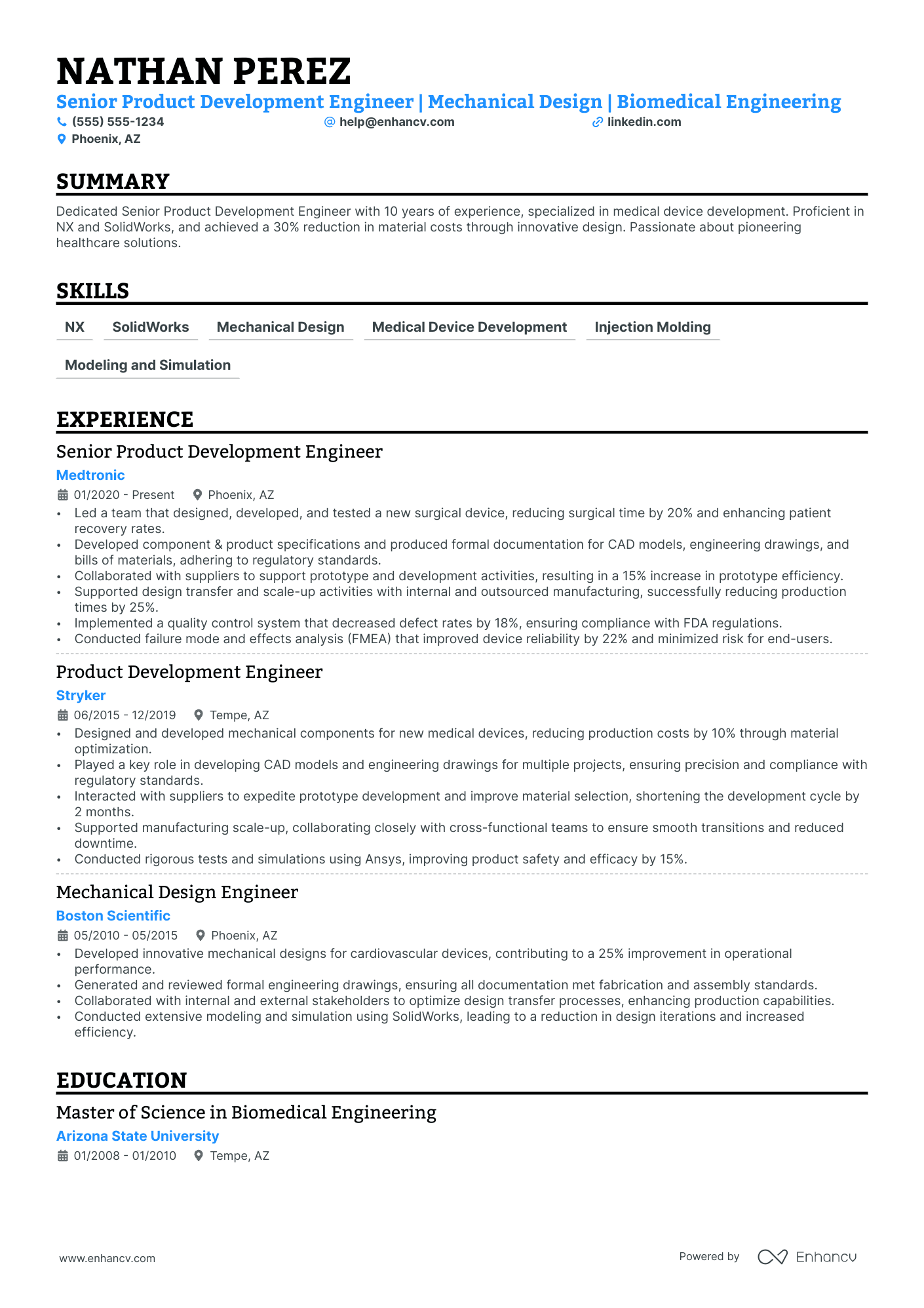 Junior Product Development Engineer resume example