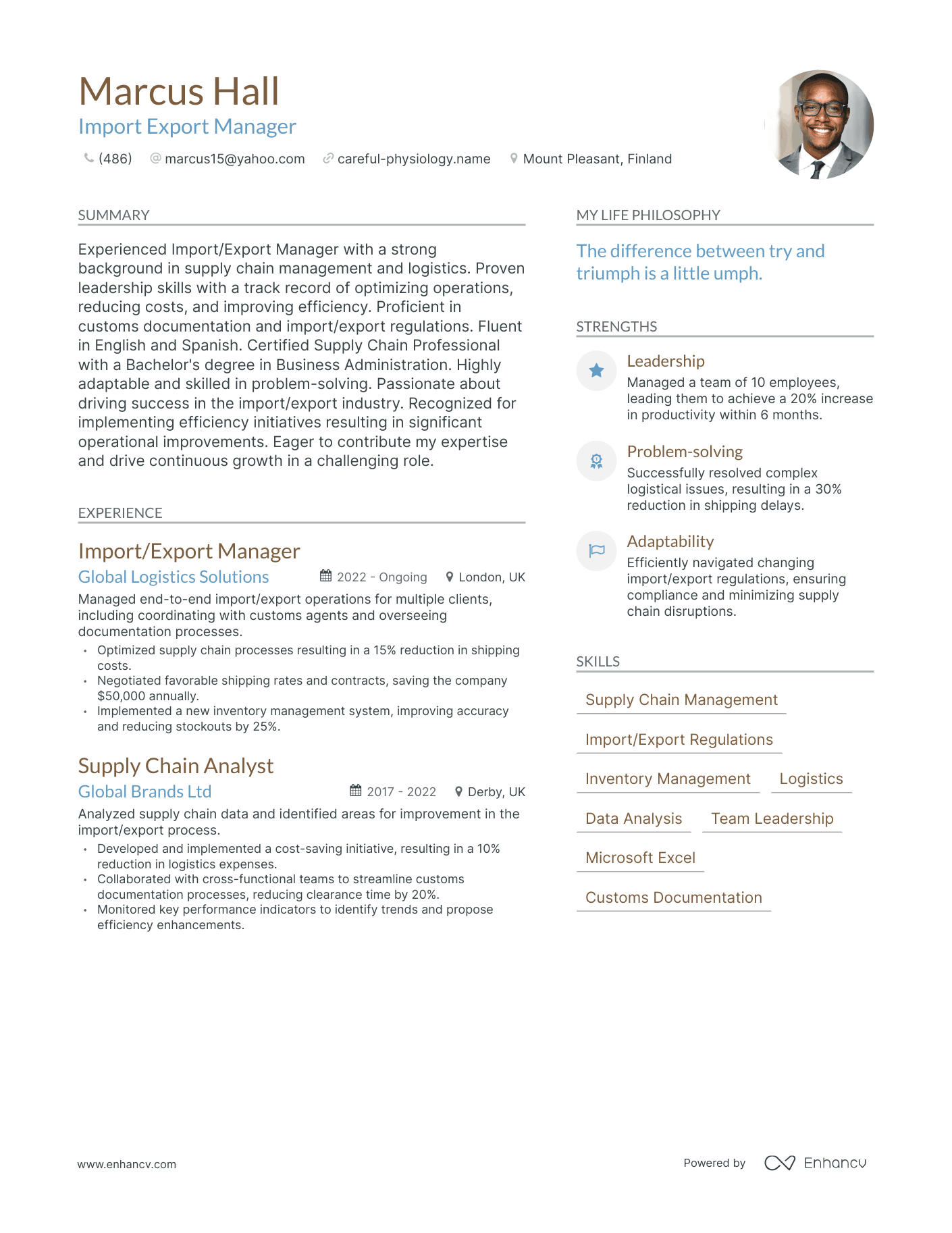Modern Import Export Manager Resume Example