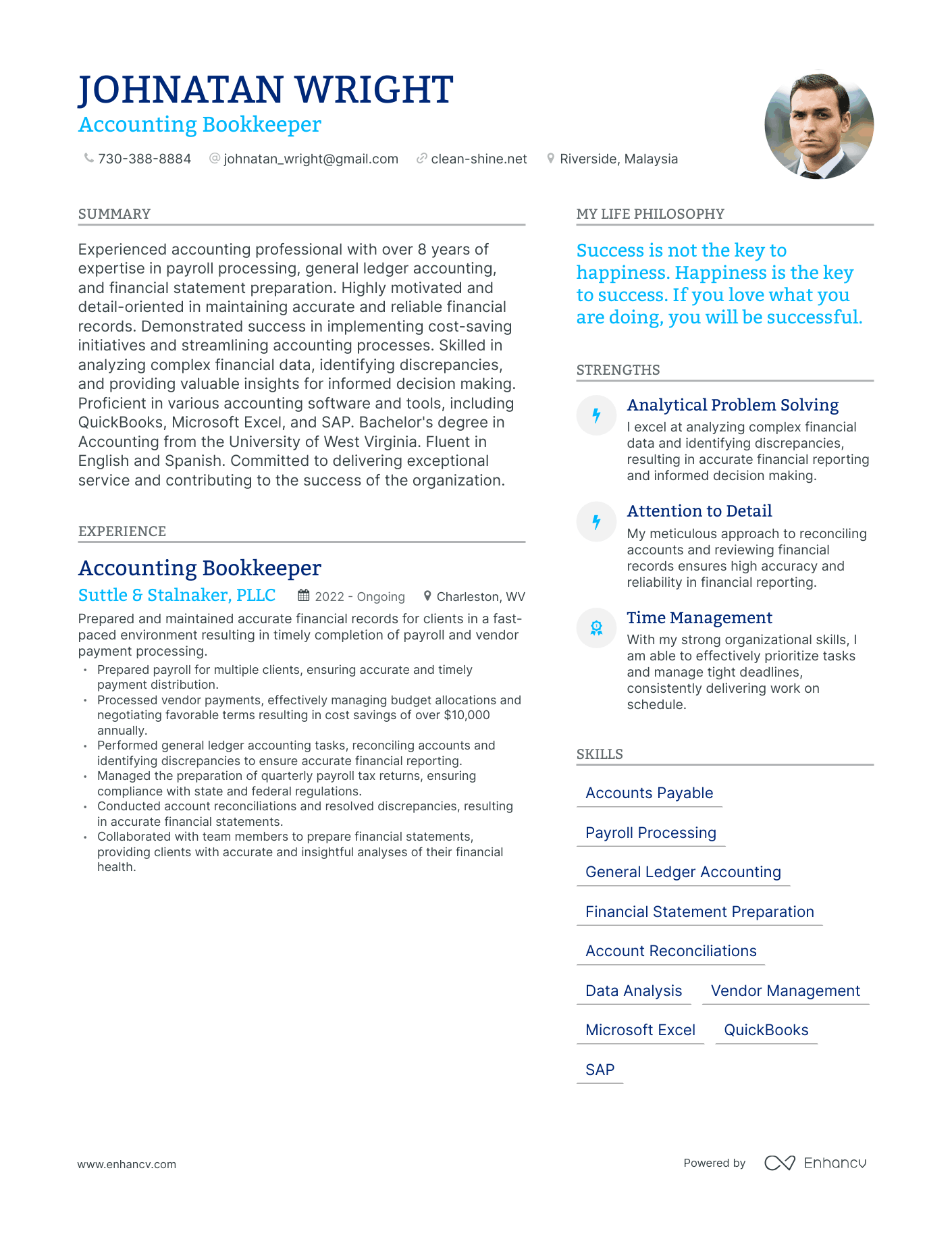 Accounting Bookkeeper resume example