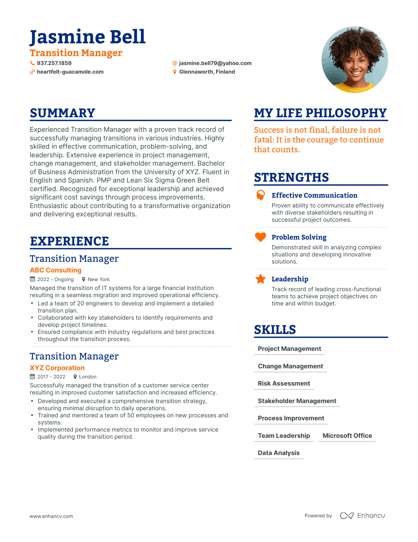 Transition Manager resume example