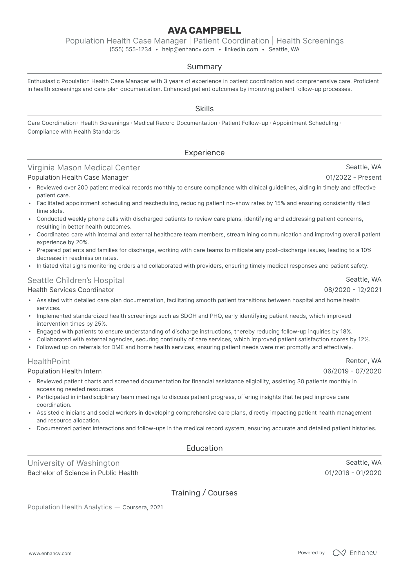 Healthcare Manager resume example