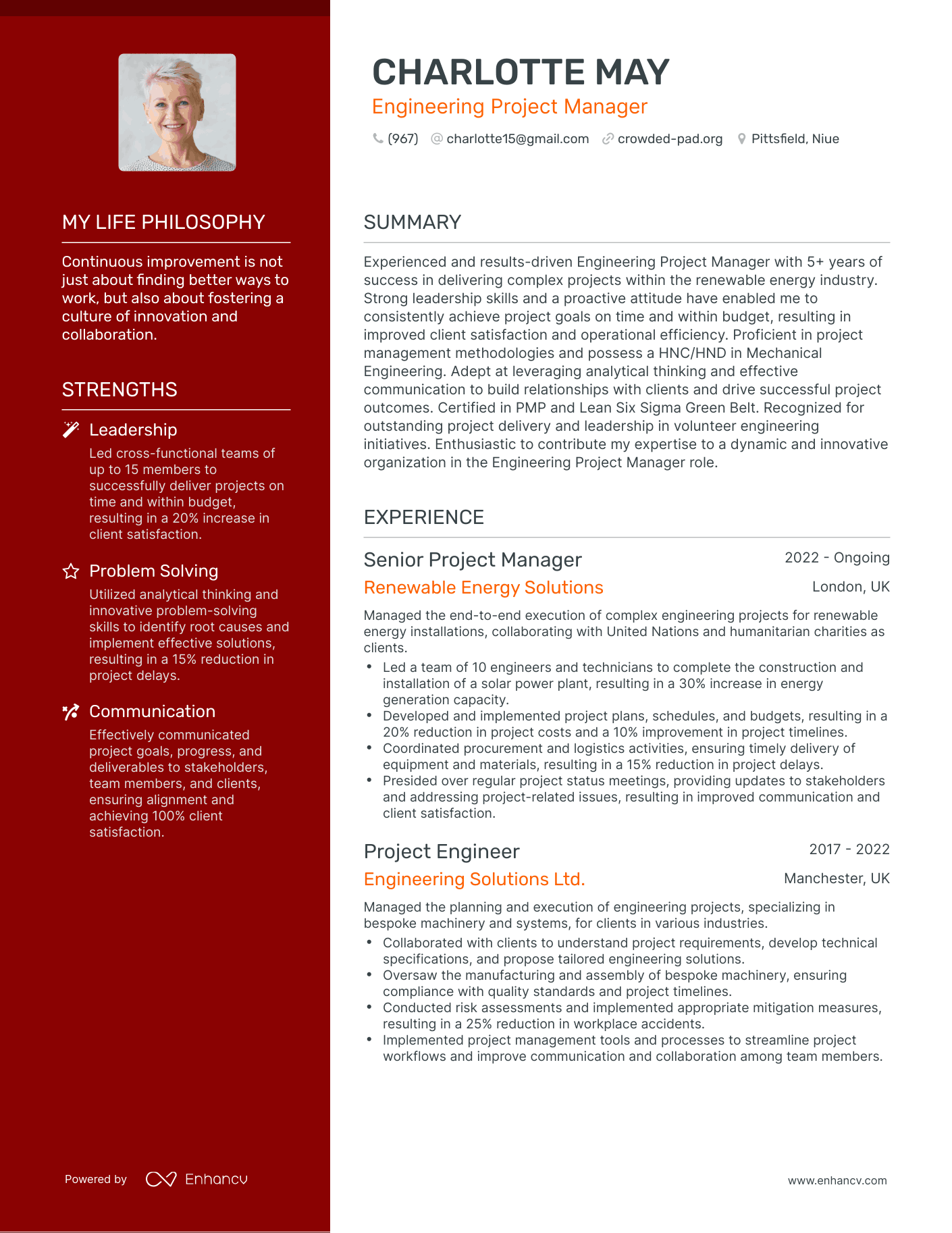 Engineering Project Manager resume example