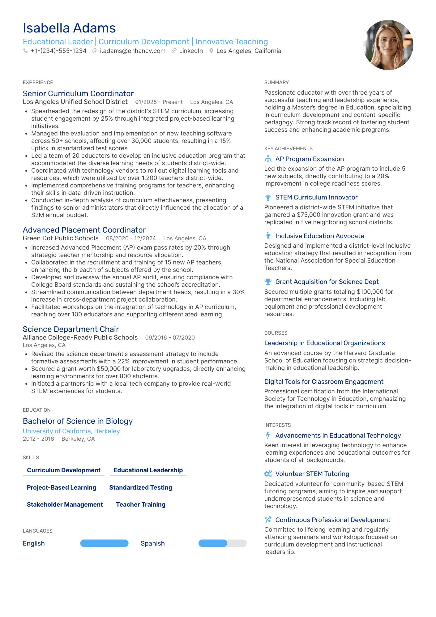 A compact resume template perfect for fitting a lot of information yet keeping your resume on a single page. Blue accent color.