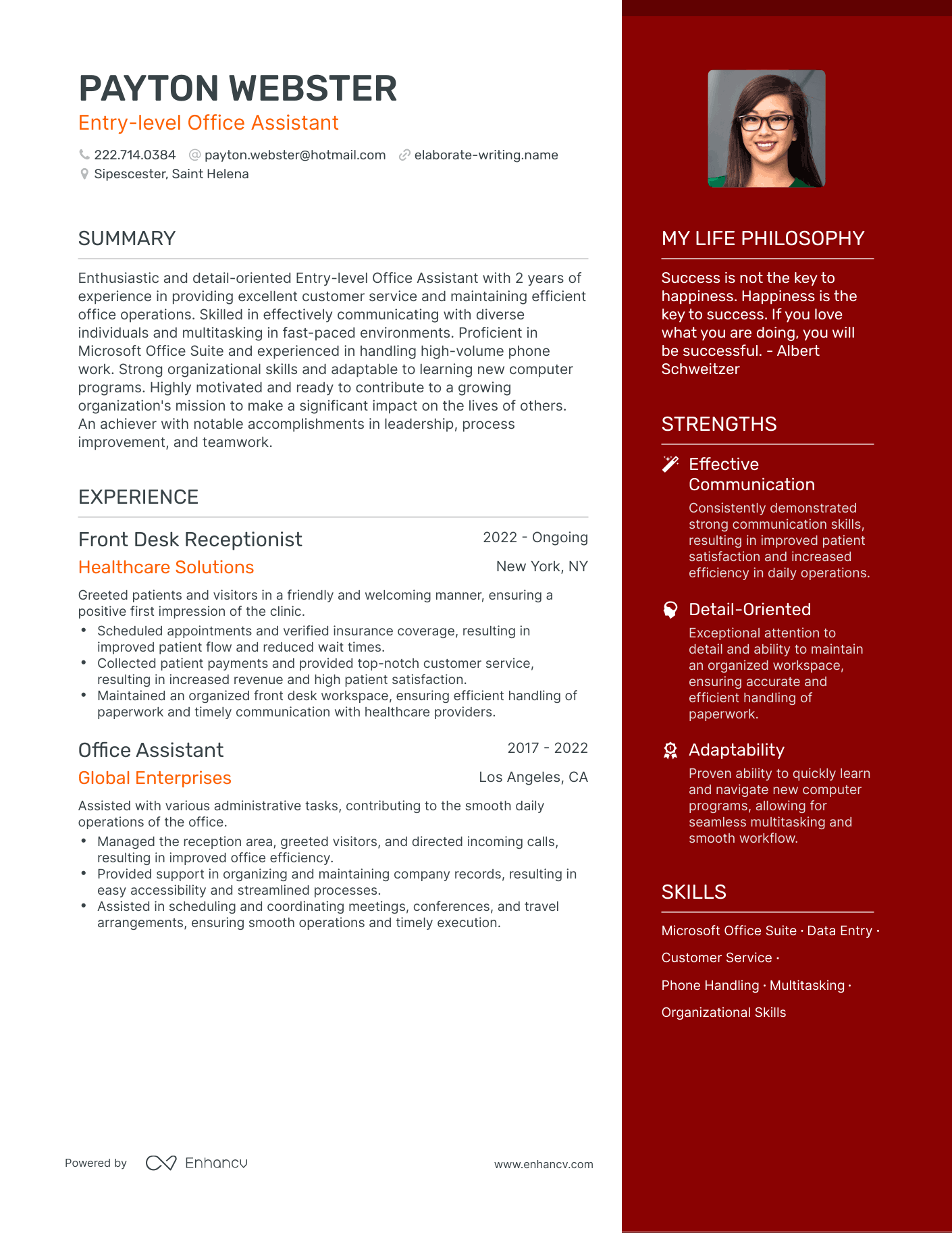 Entry-level Office Assistant resume example