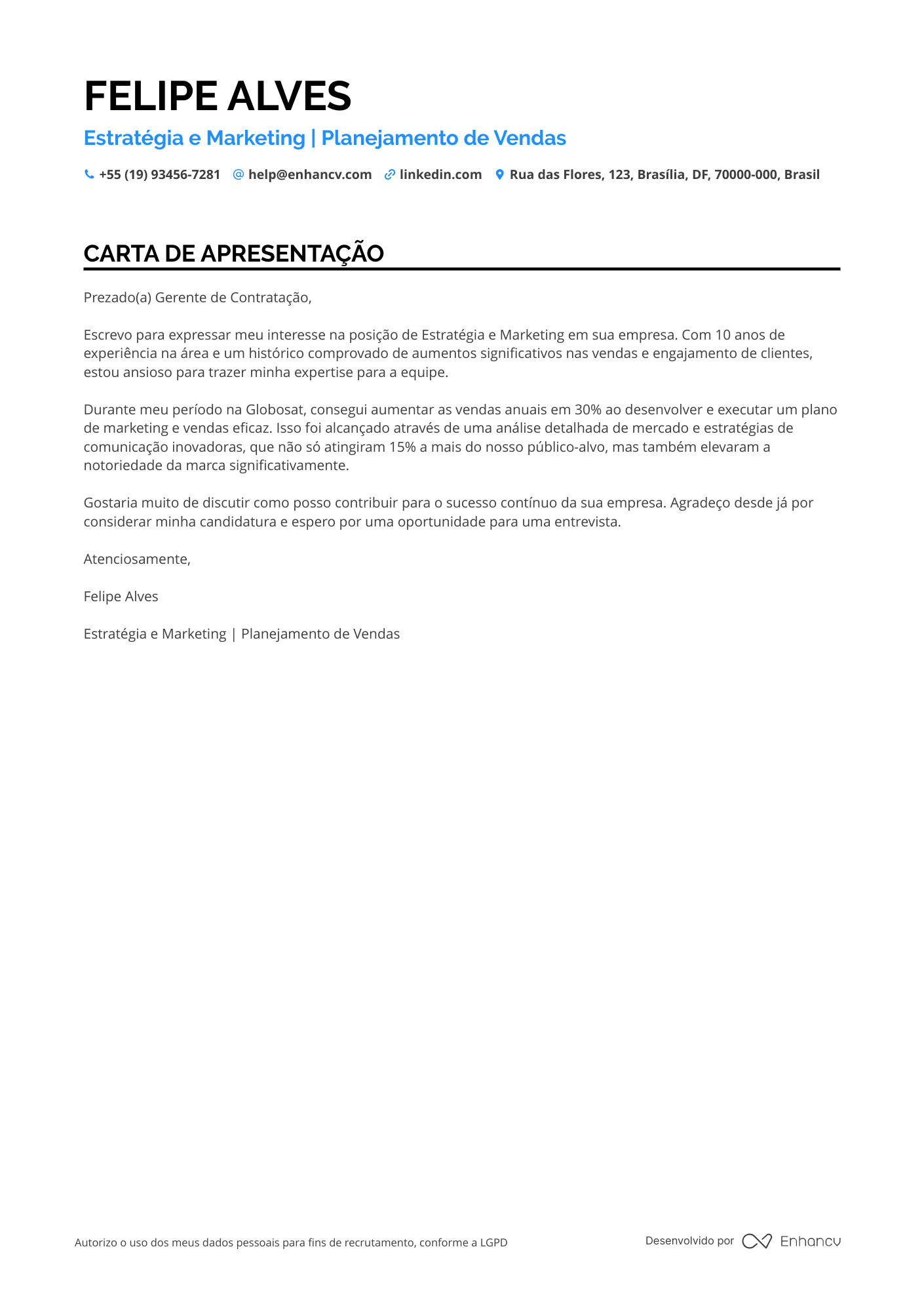 Diretor Comercial Carta de apresentação