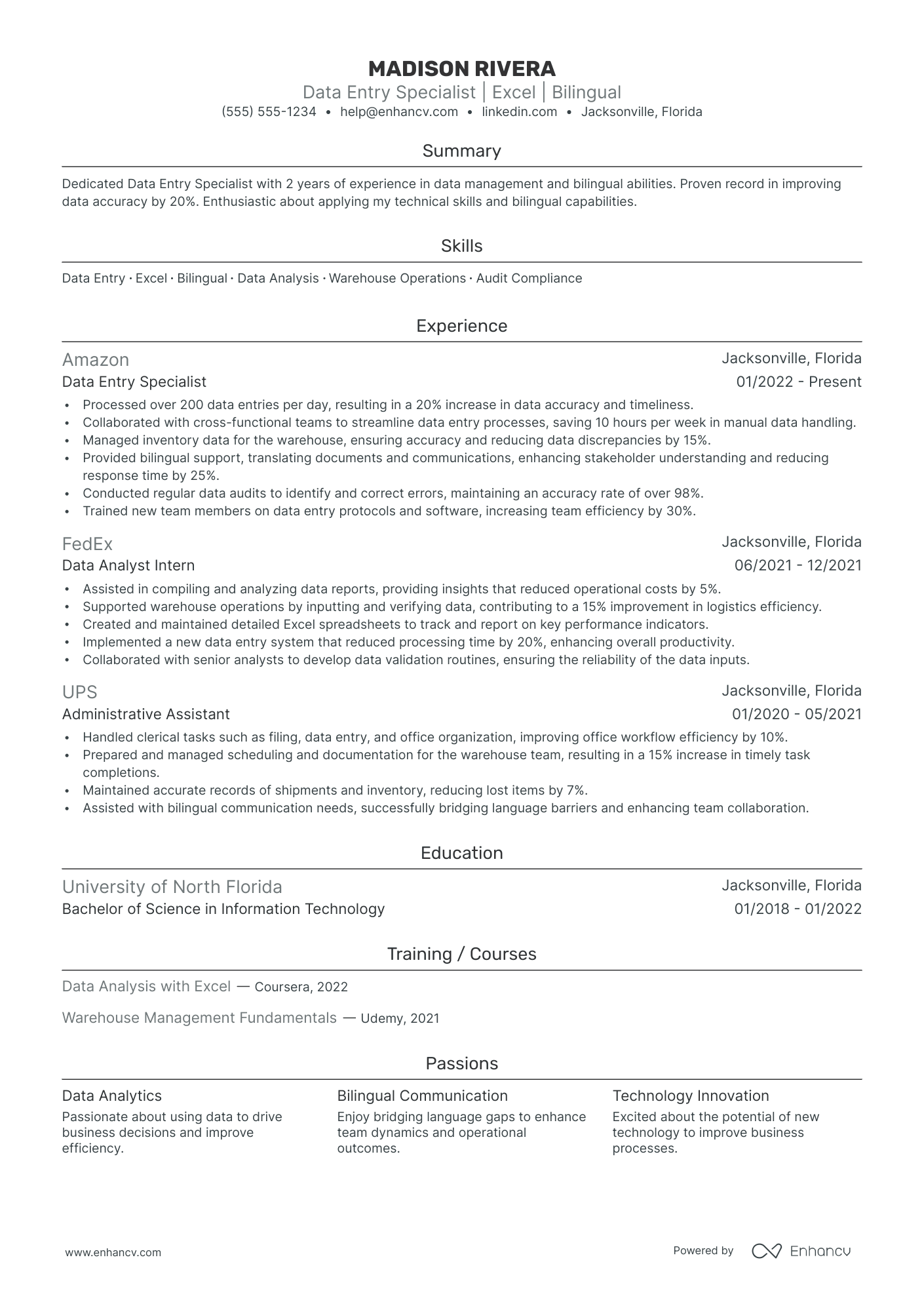 Data Entry resume example