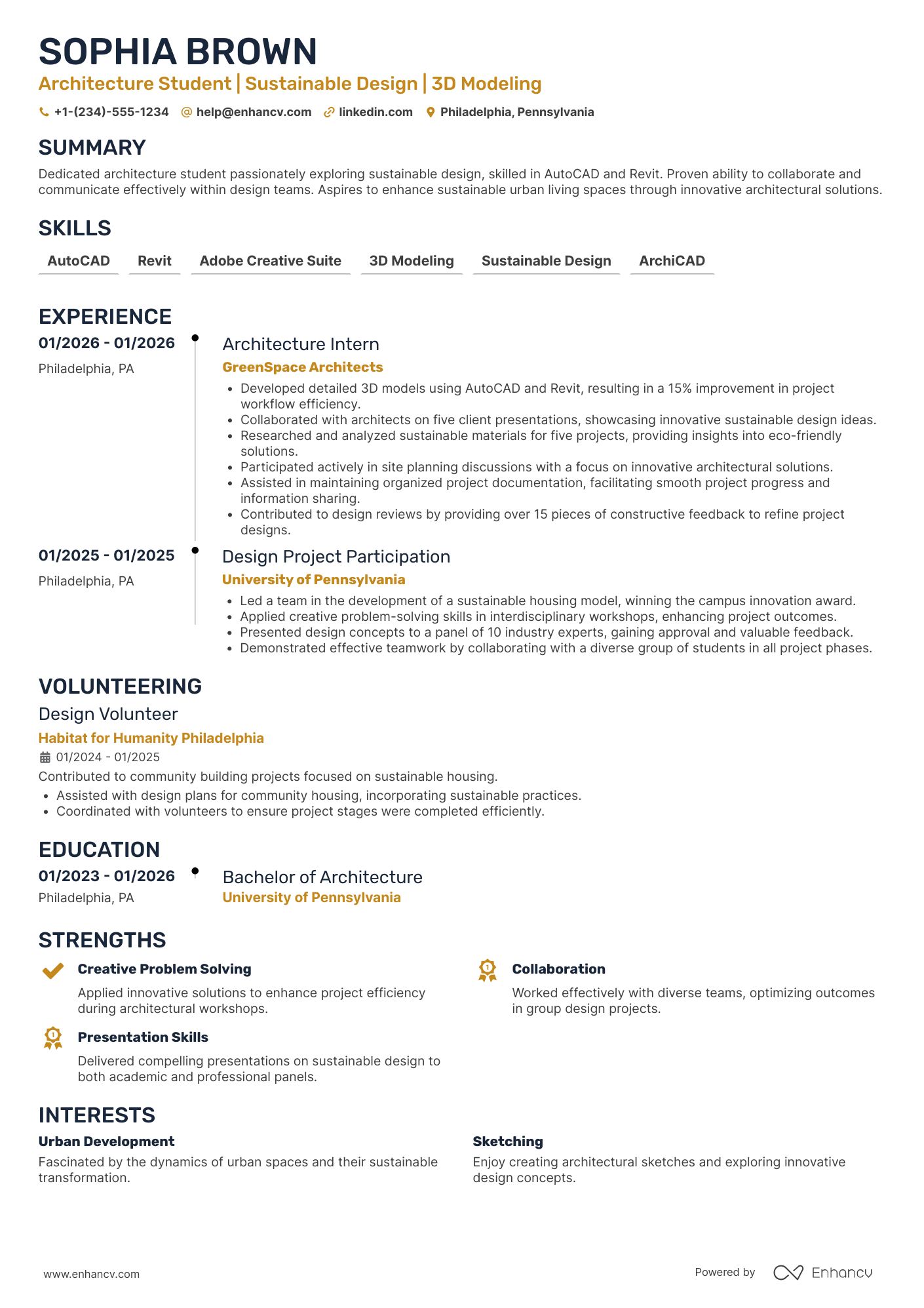 Architecture Student resume example