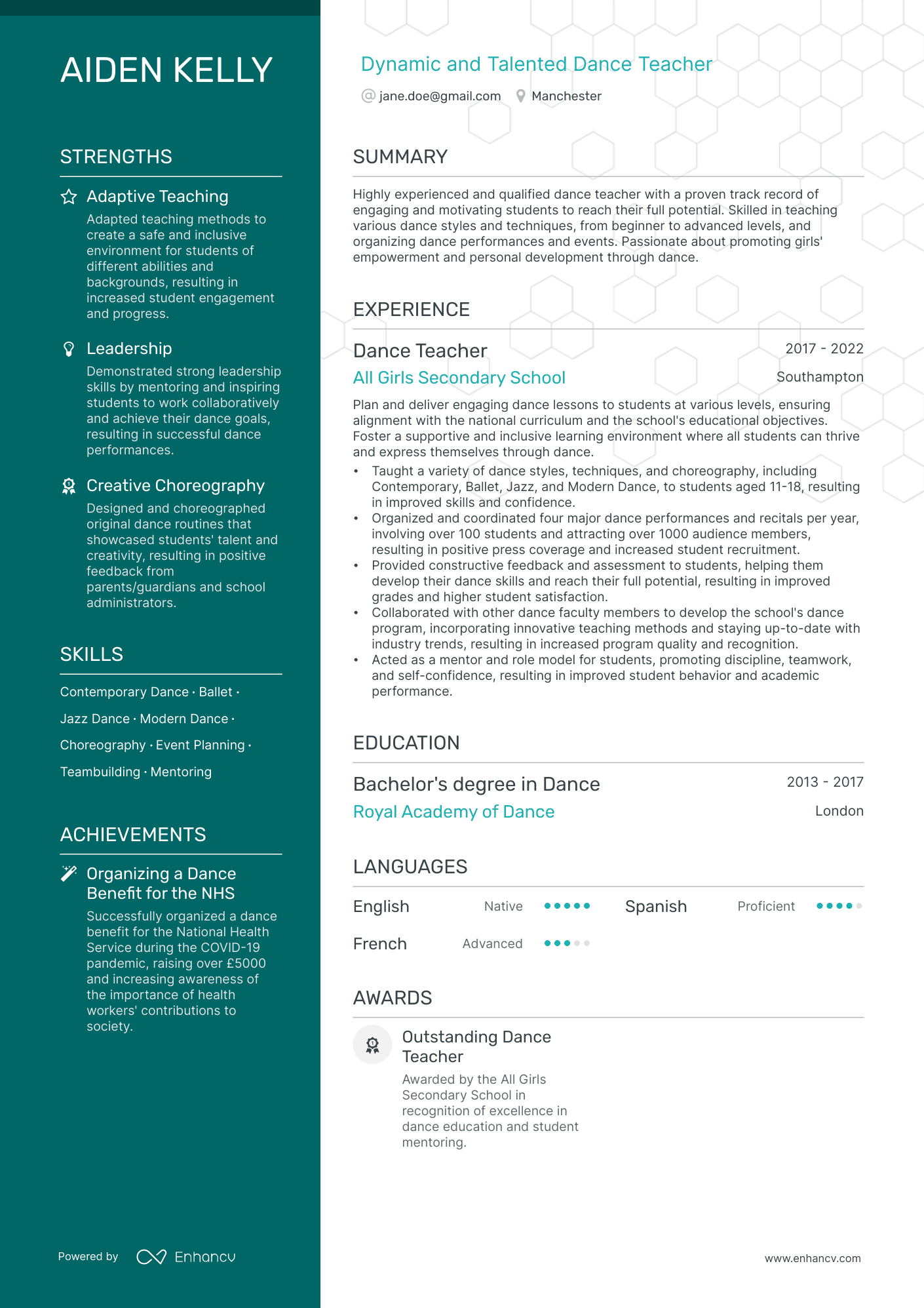 dance resume example