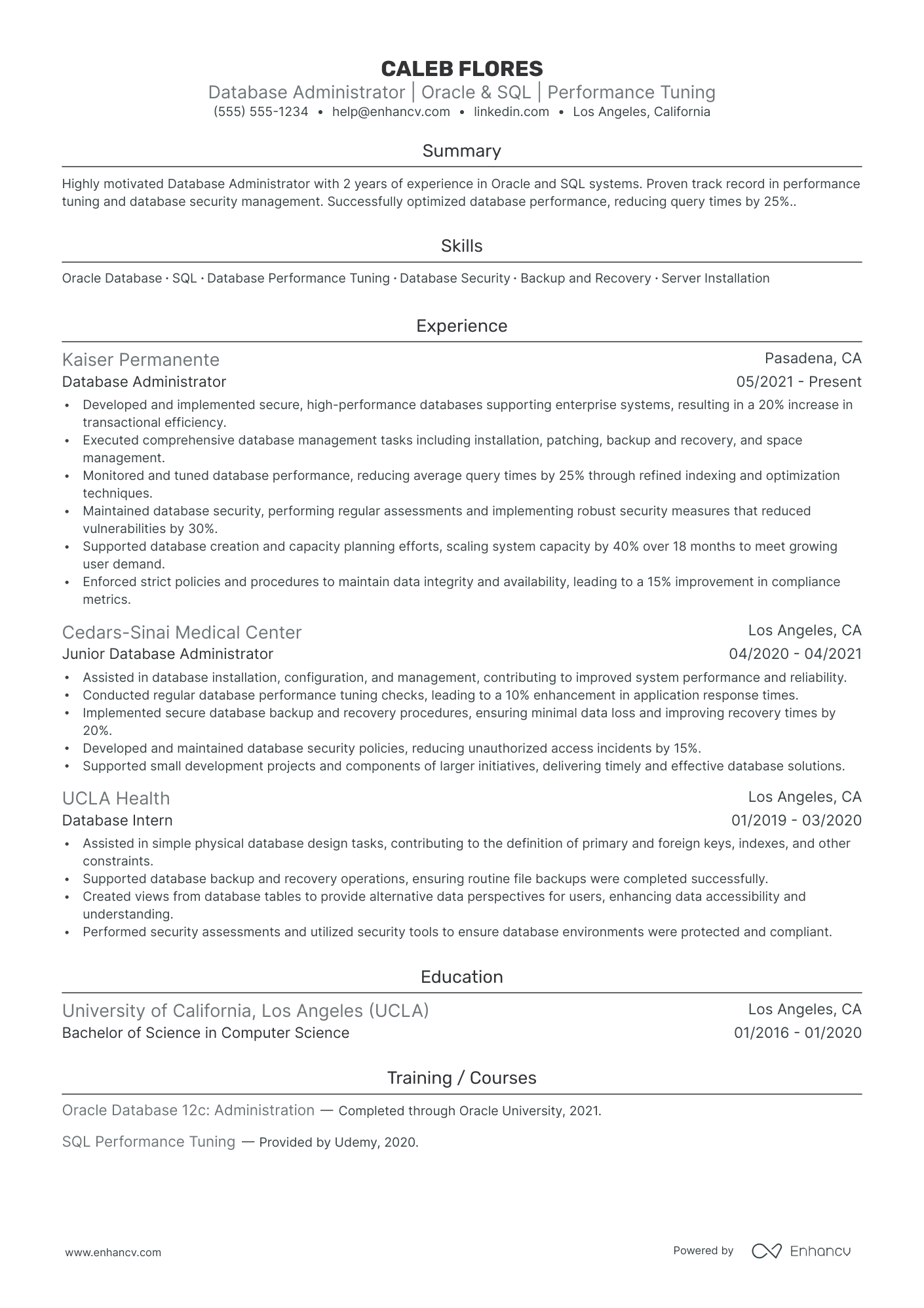 Oracle Database Administrator Resume Example Resume Example