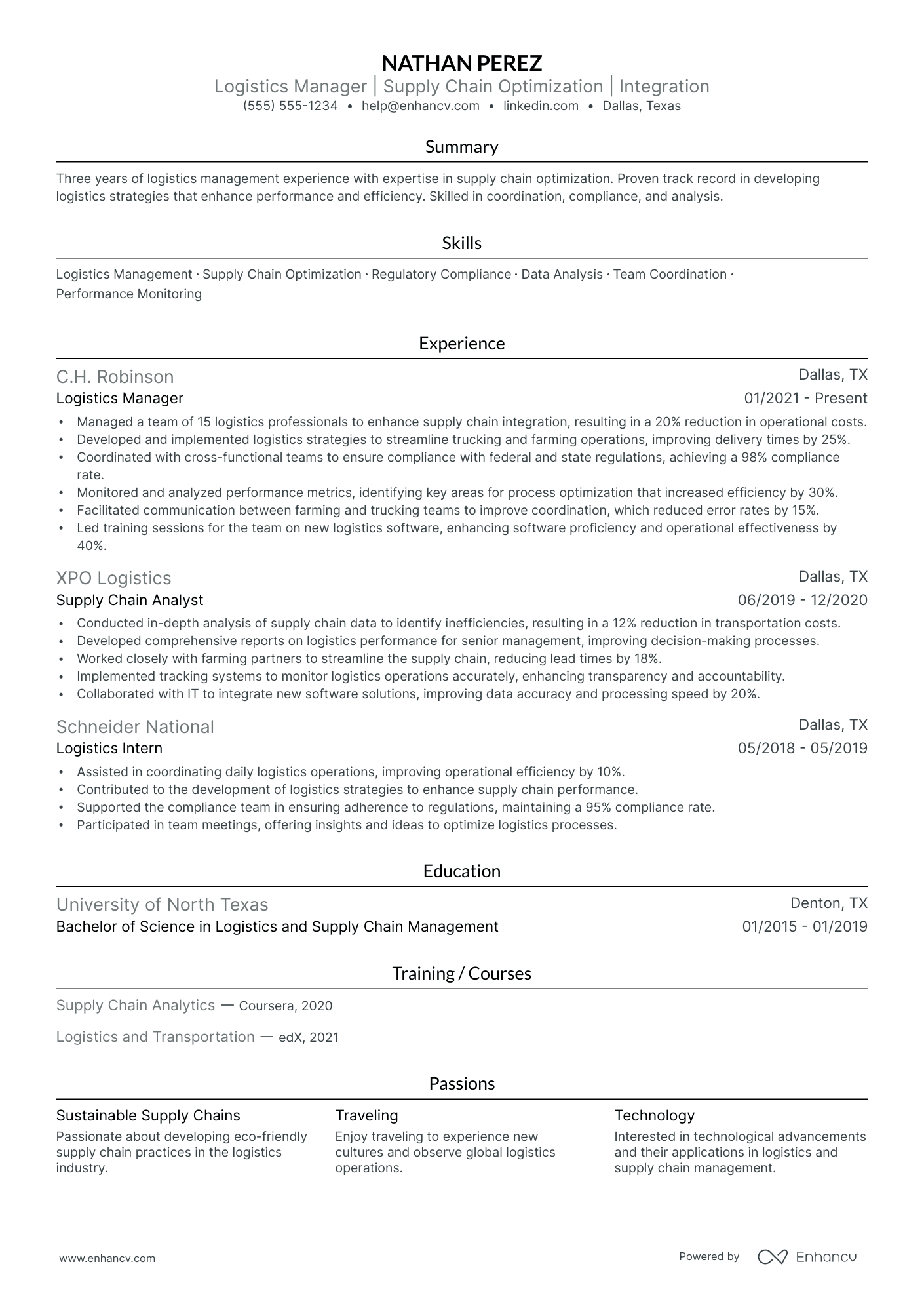 Logistics Manager resume example