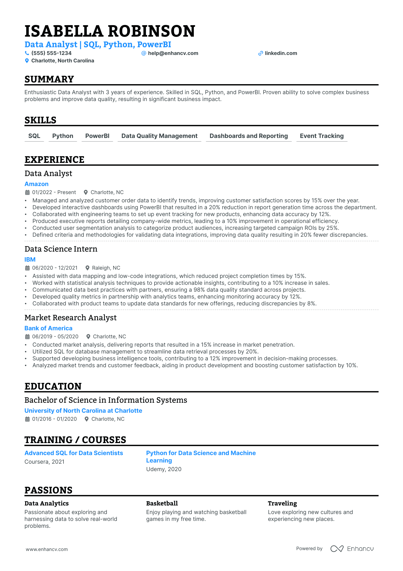 Computer Science Data Analyst resume example