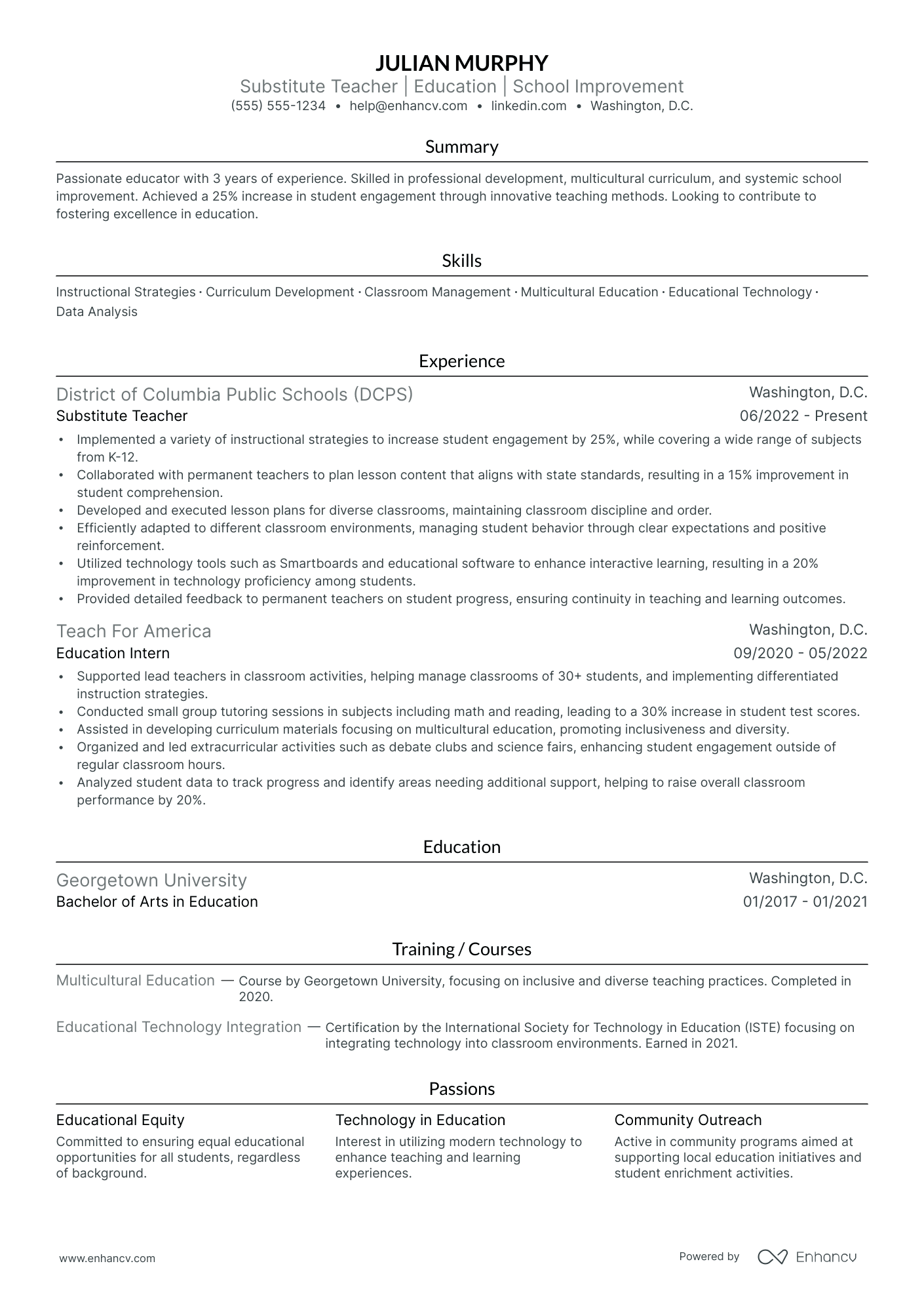 Substitute Special Education Teacher resume example