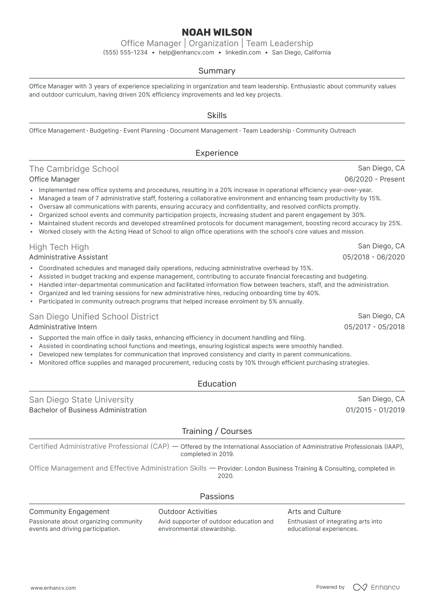 Back Office Manager resume example