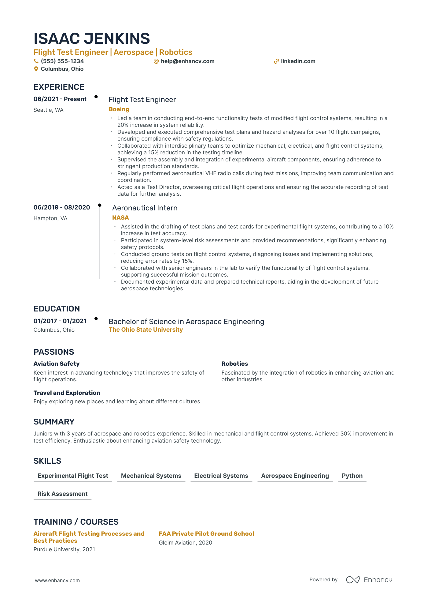 Chief Aeronautical Engineer resume example