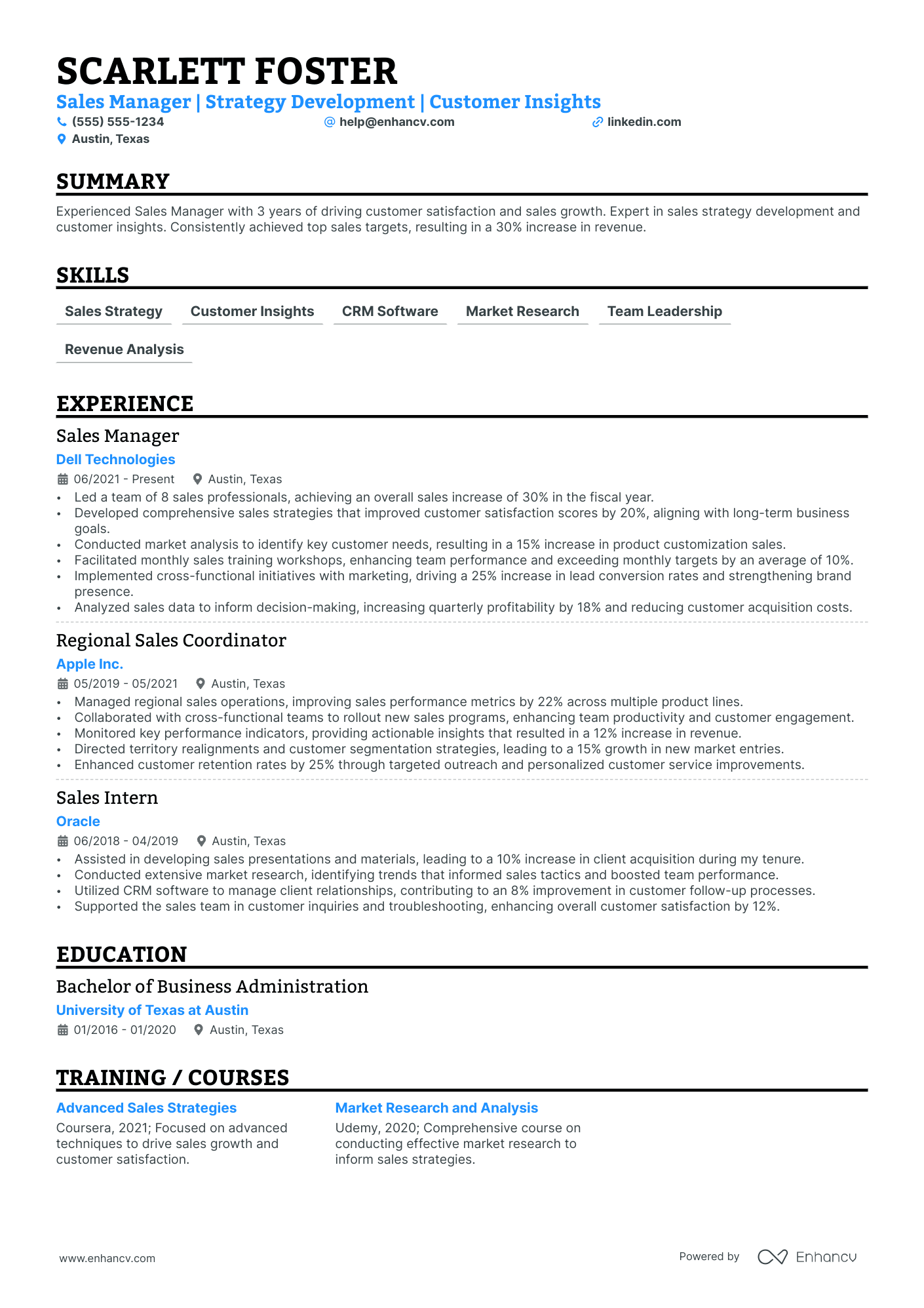 National Sales Manager resume example