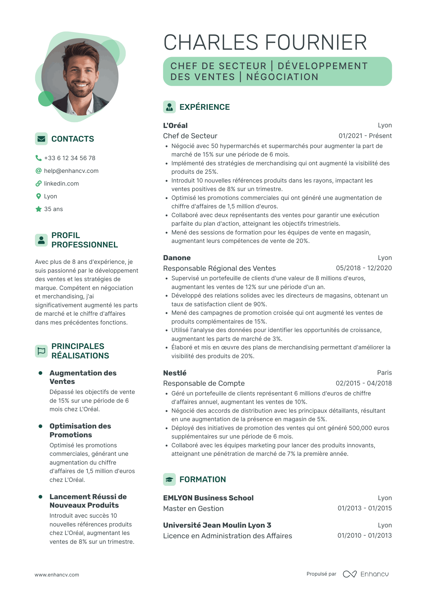 Modèle de CV contemporain vert