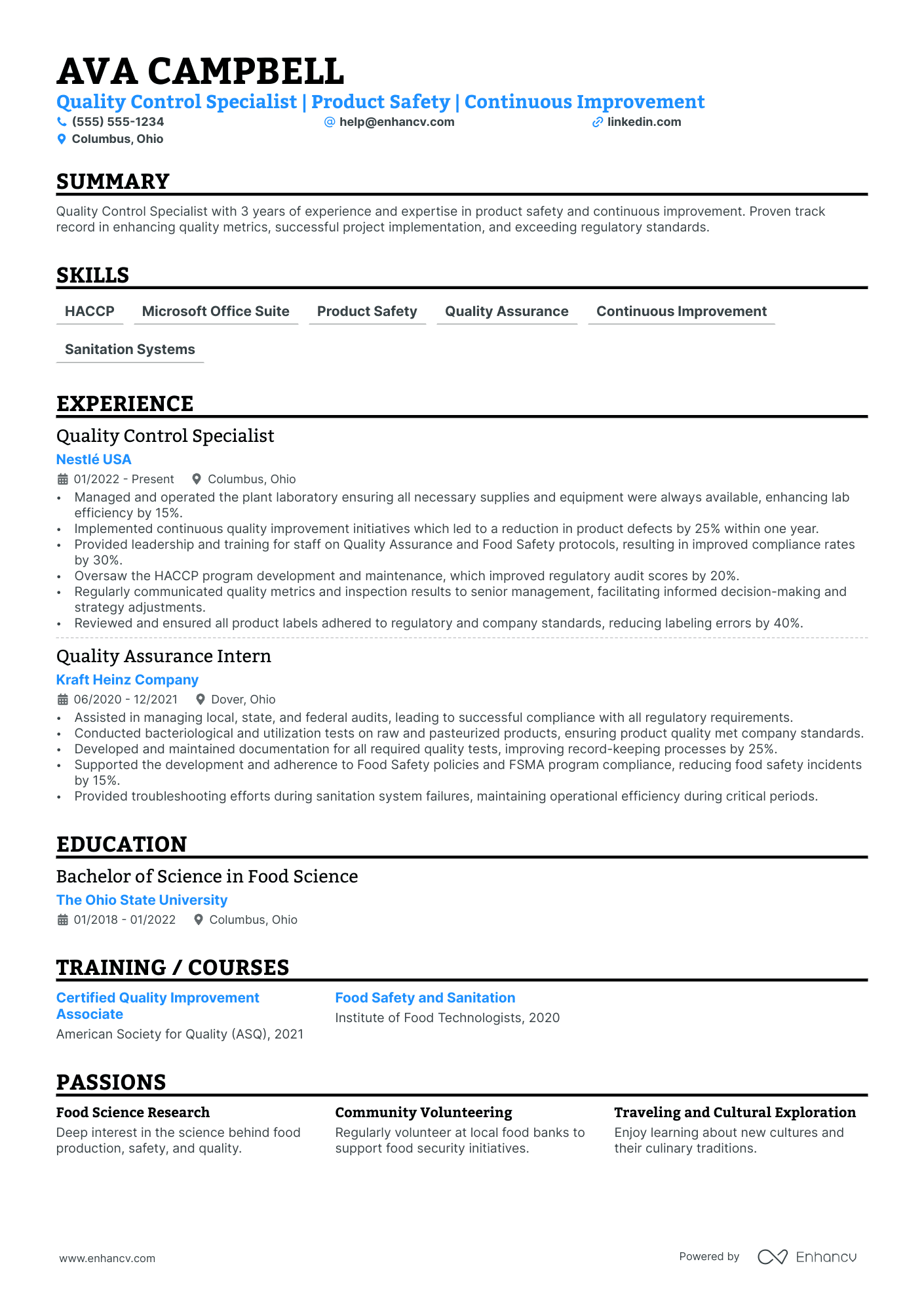 Production Quality Assurance Manager resume example