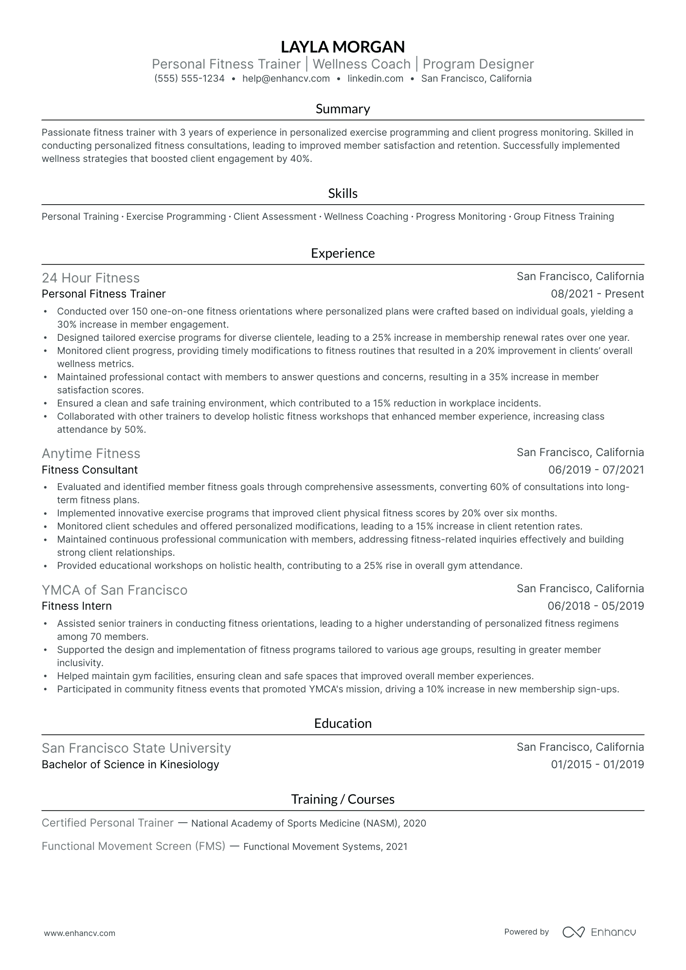 Senior Personal Trainer resume example