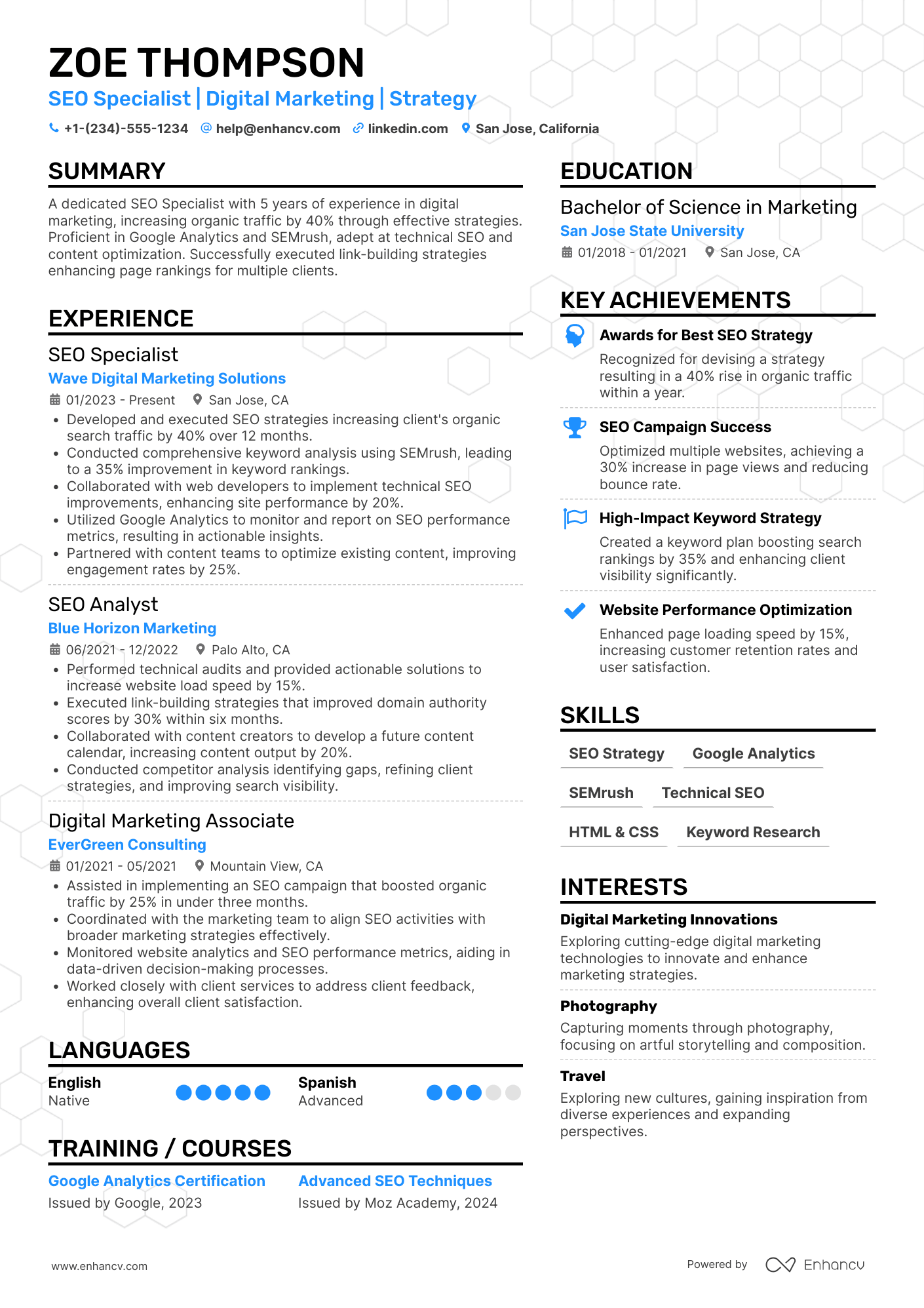 SEO Specialist resume example