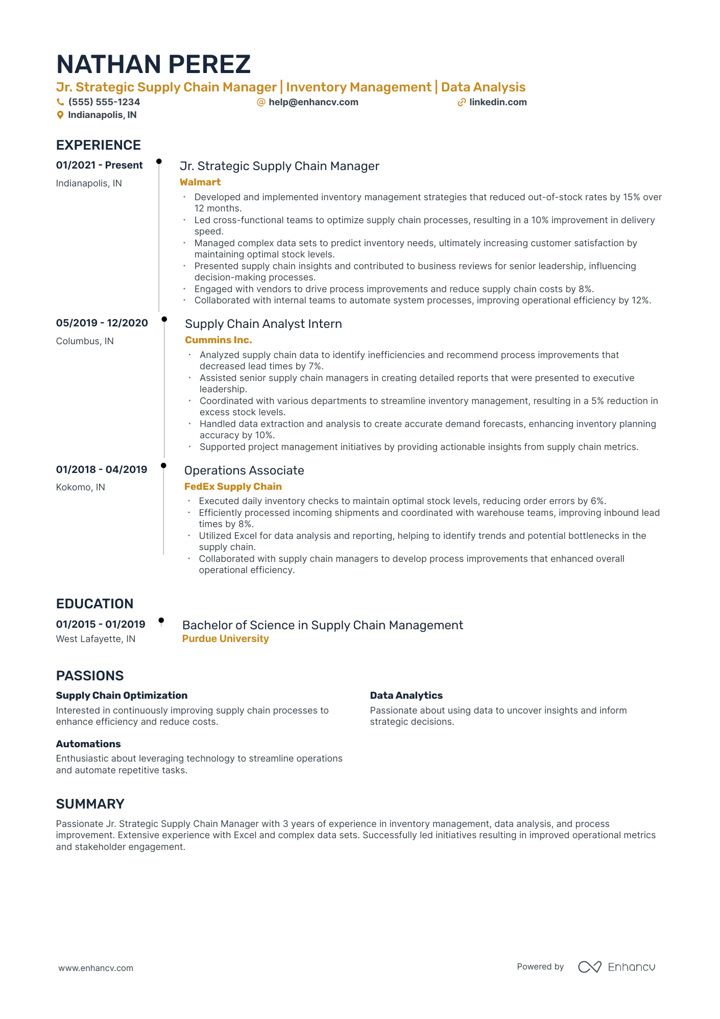 Strategic Supply Chain Manager resume example