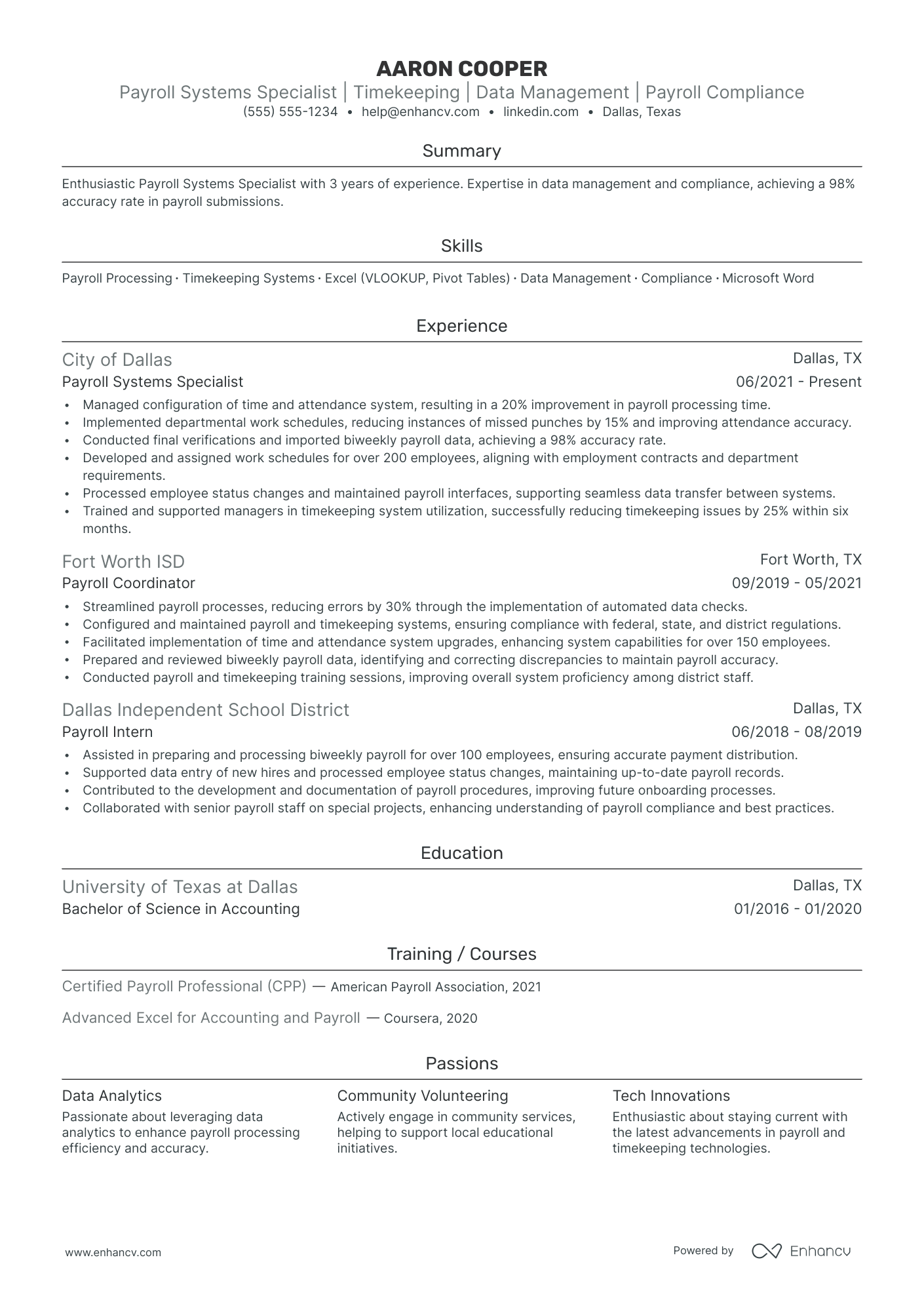 Payroll Systems Specialist resume example