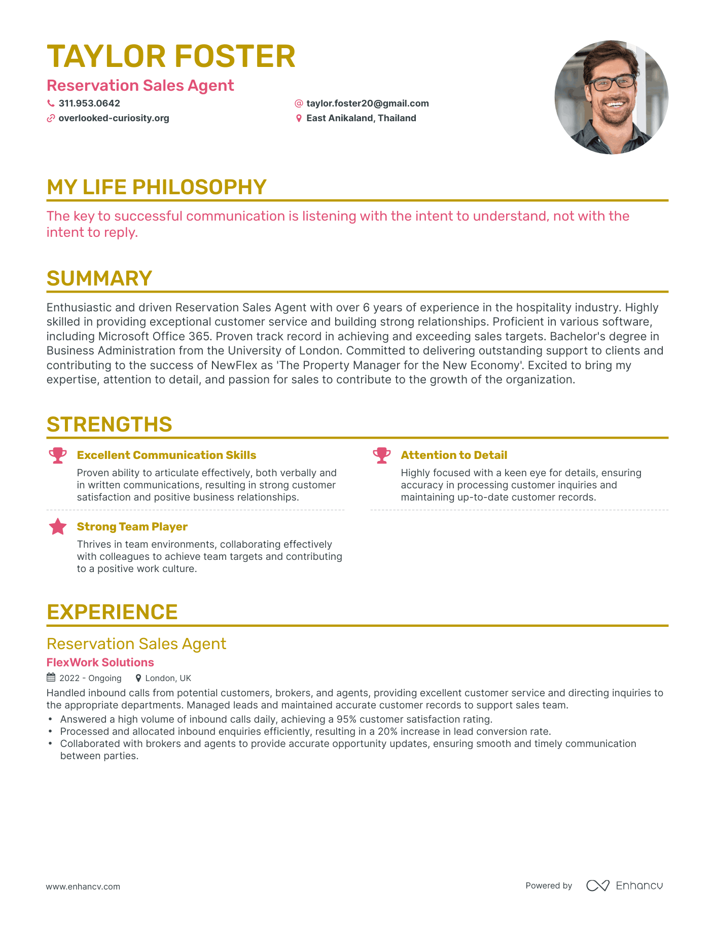 Creative Reservation Sales Agent Resume Example