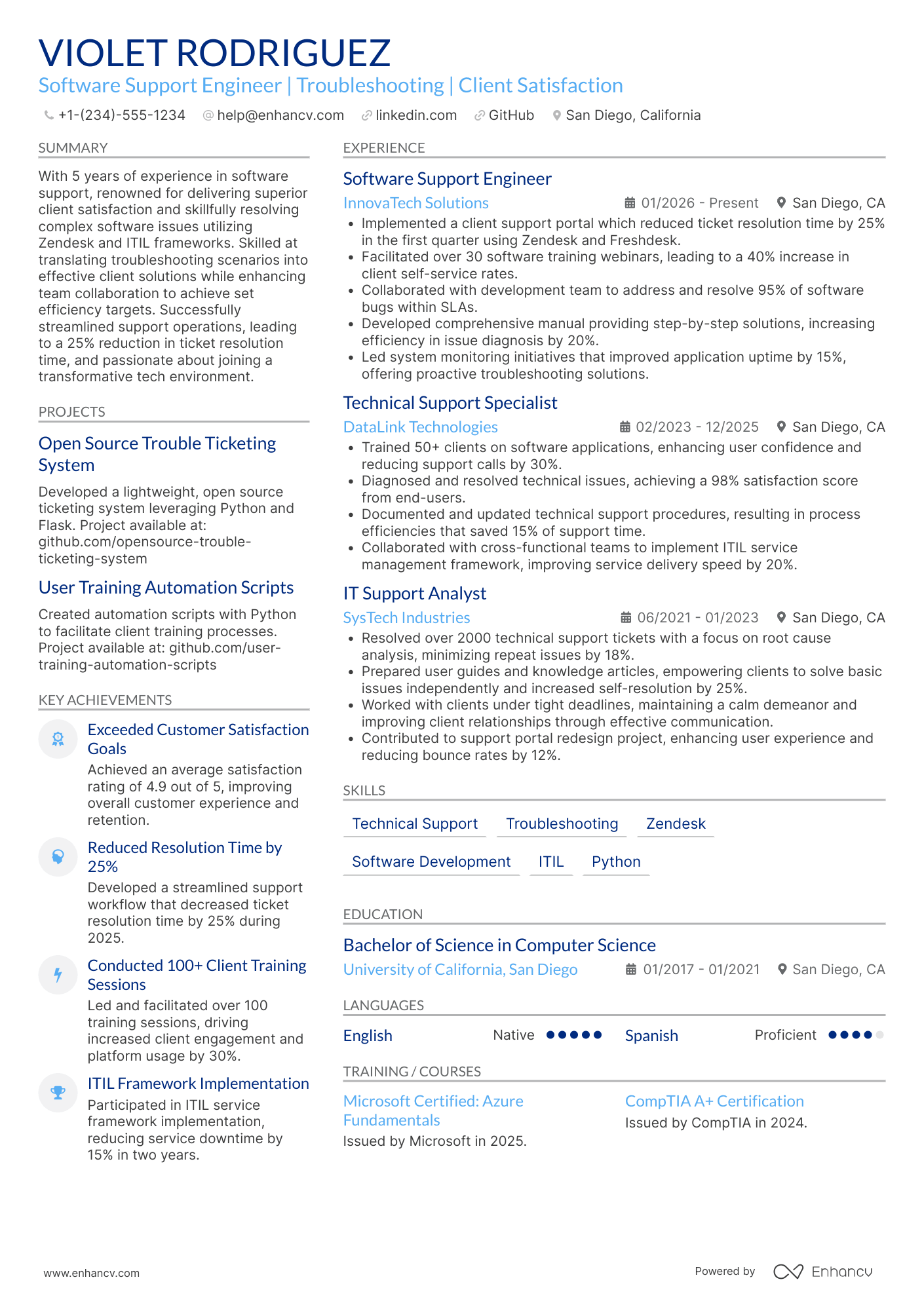 Software Support Engineer resume example