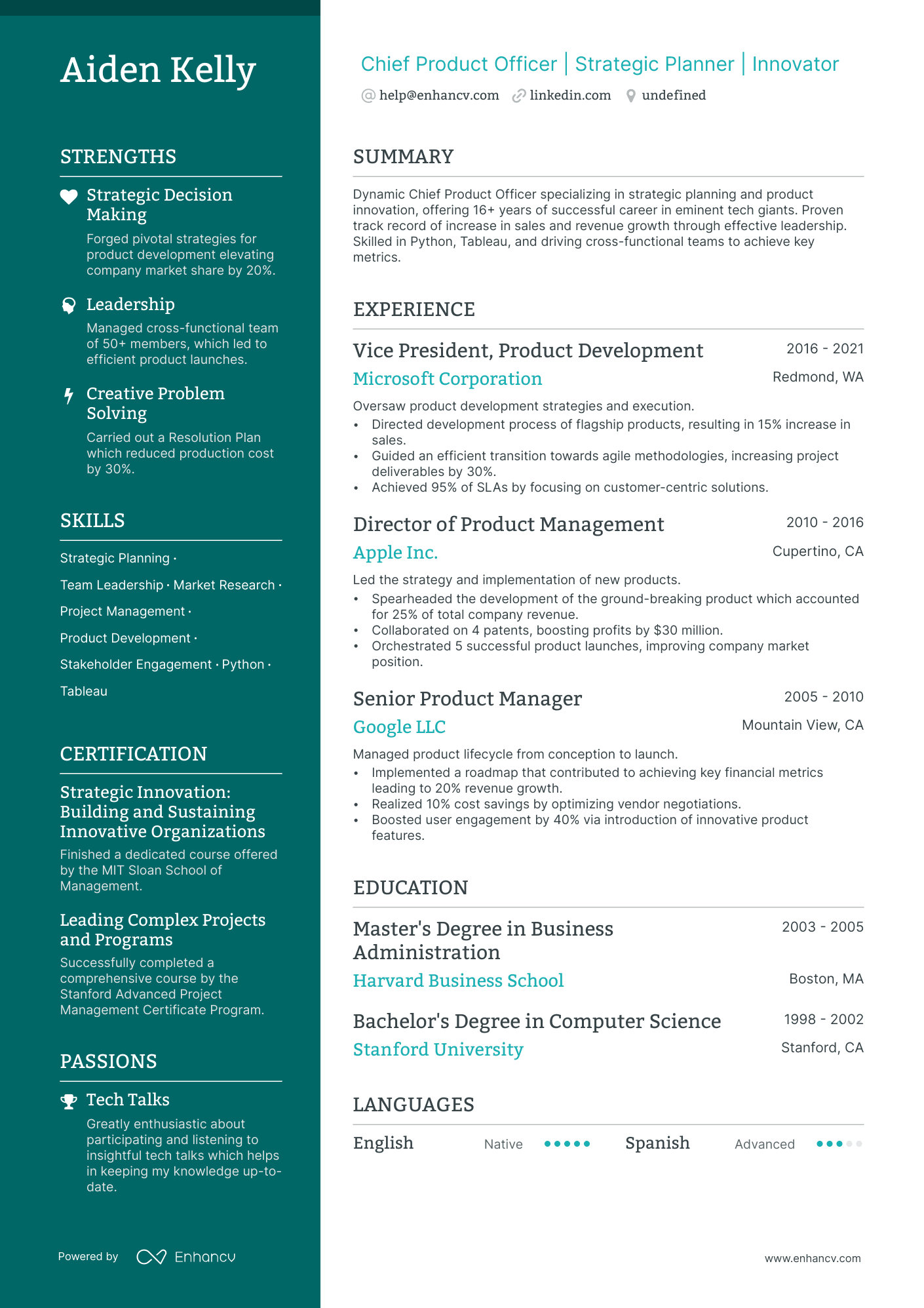 chief product officer resume example