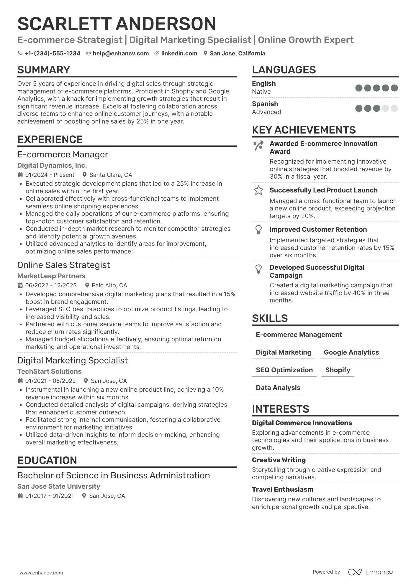 Online Business Owner resume example