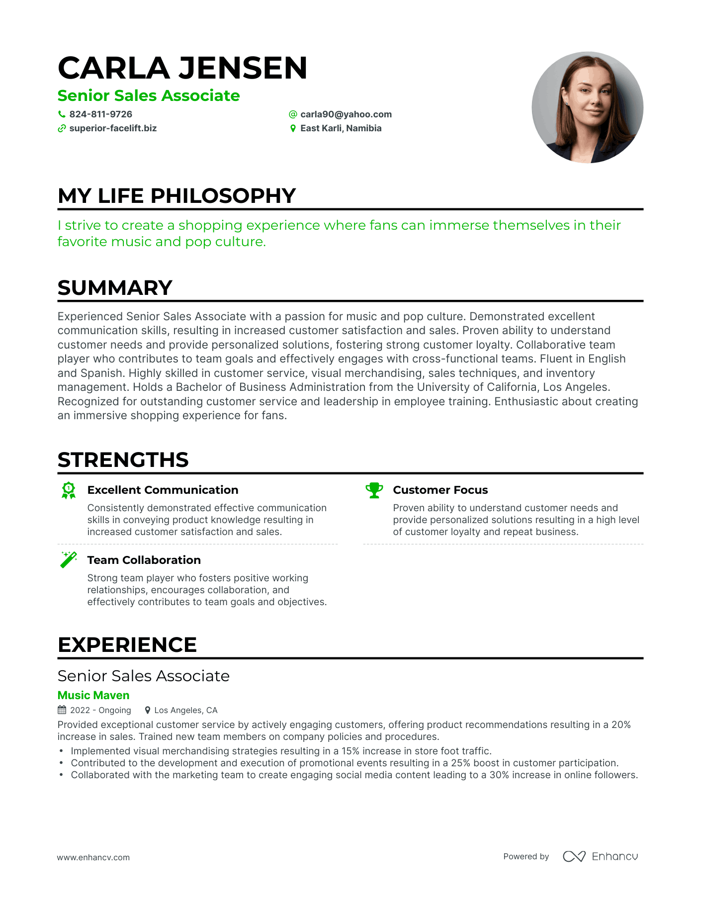 Creative Senior Sales Associate Resume Example