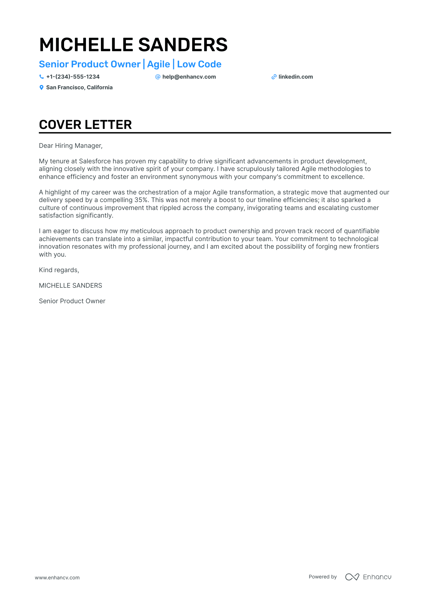 Senior Product Owner cover letter