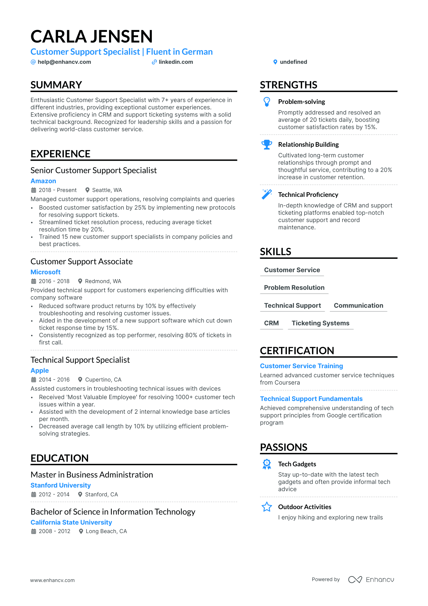 Customer Support Specialist resume example