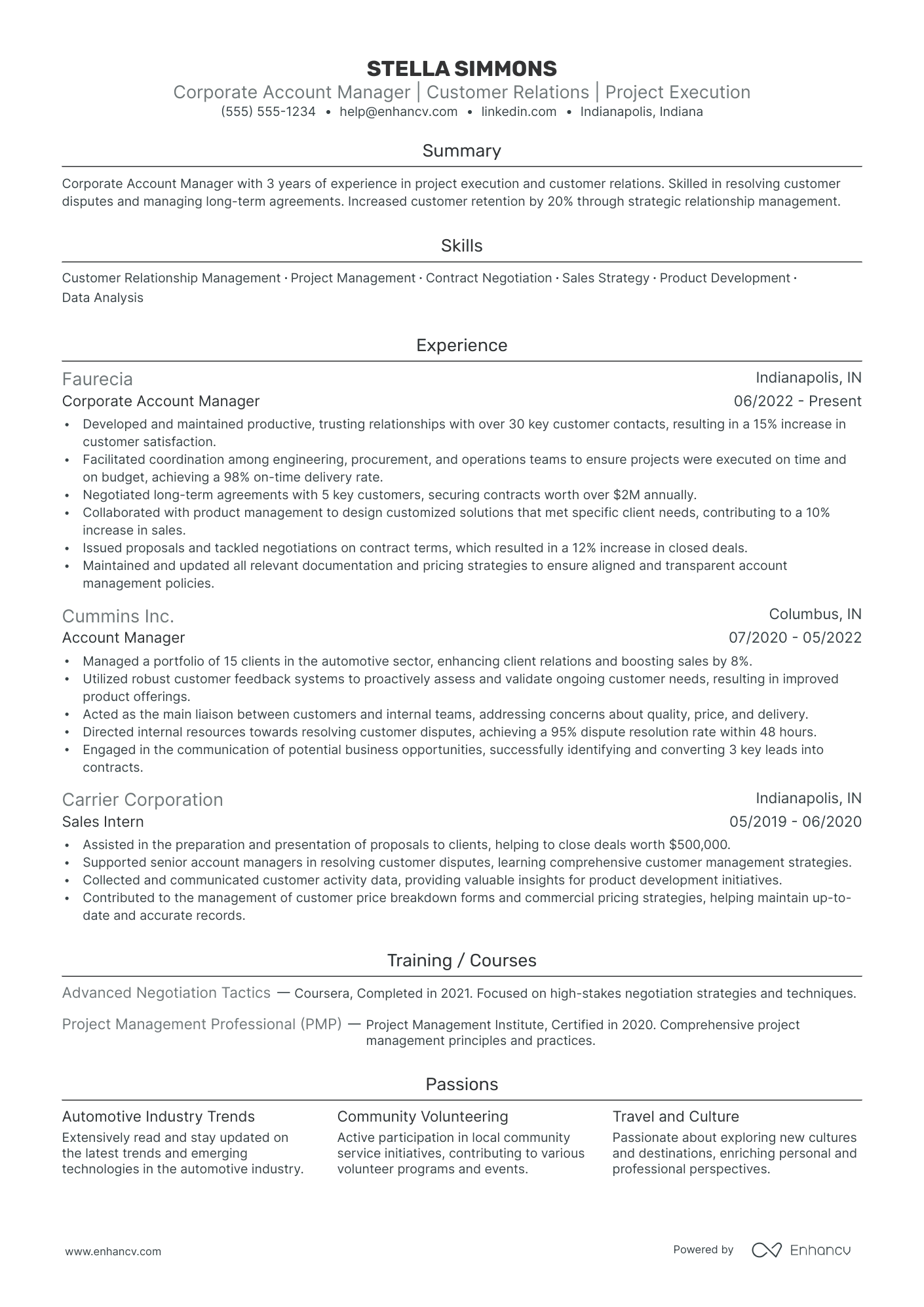 Corporate Account Manager resume example