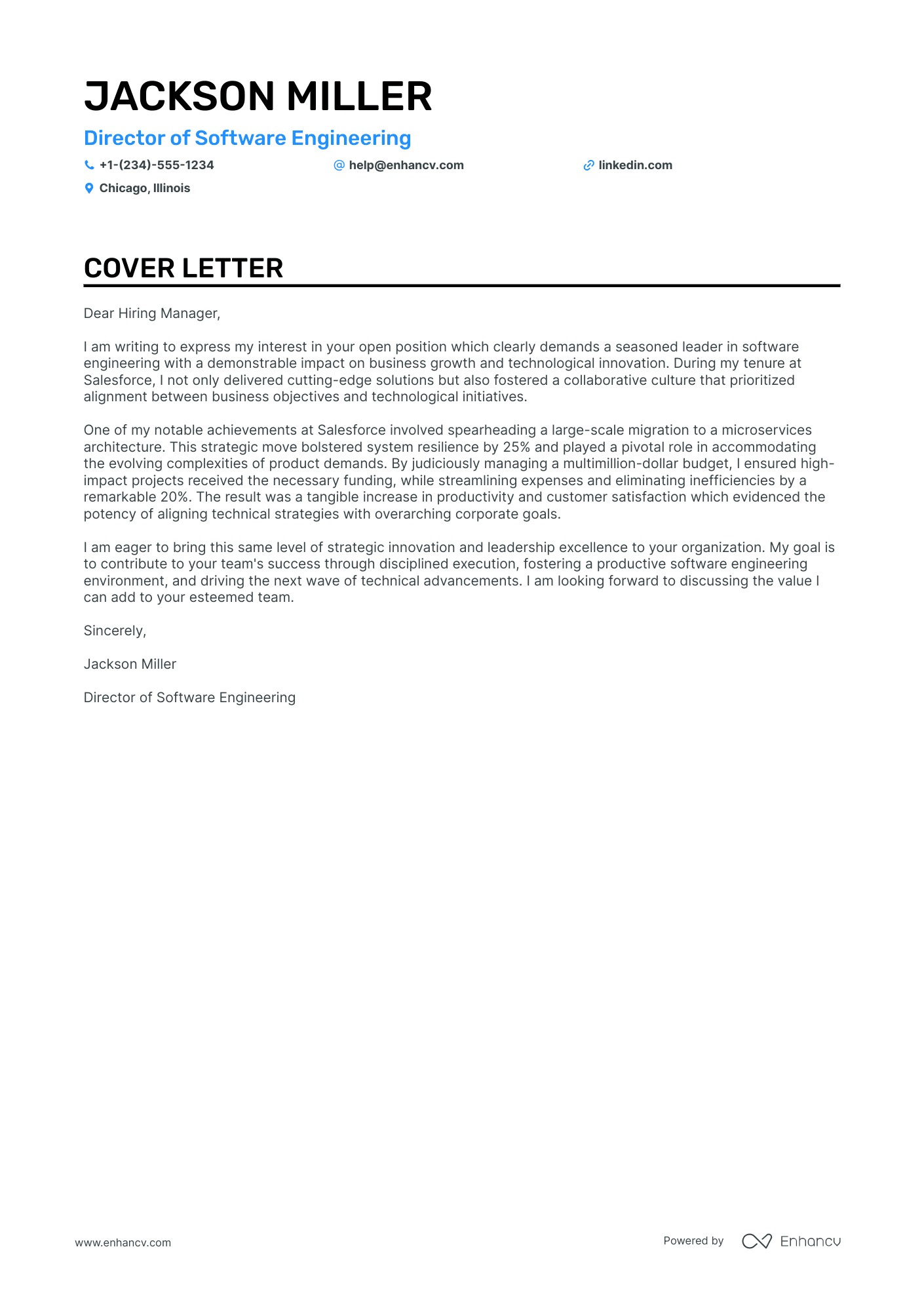 Director of Software Engineering cover letter