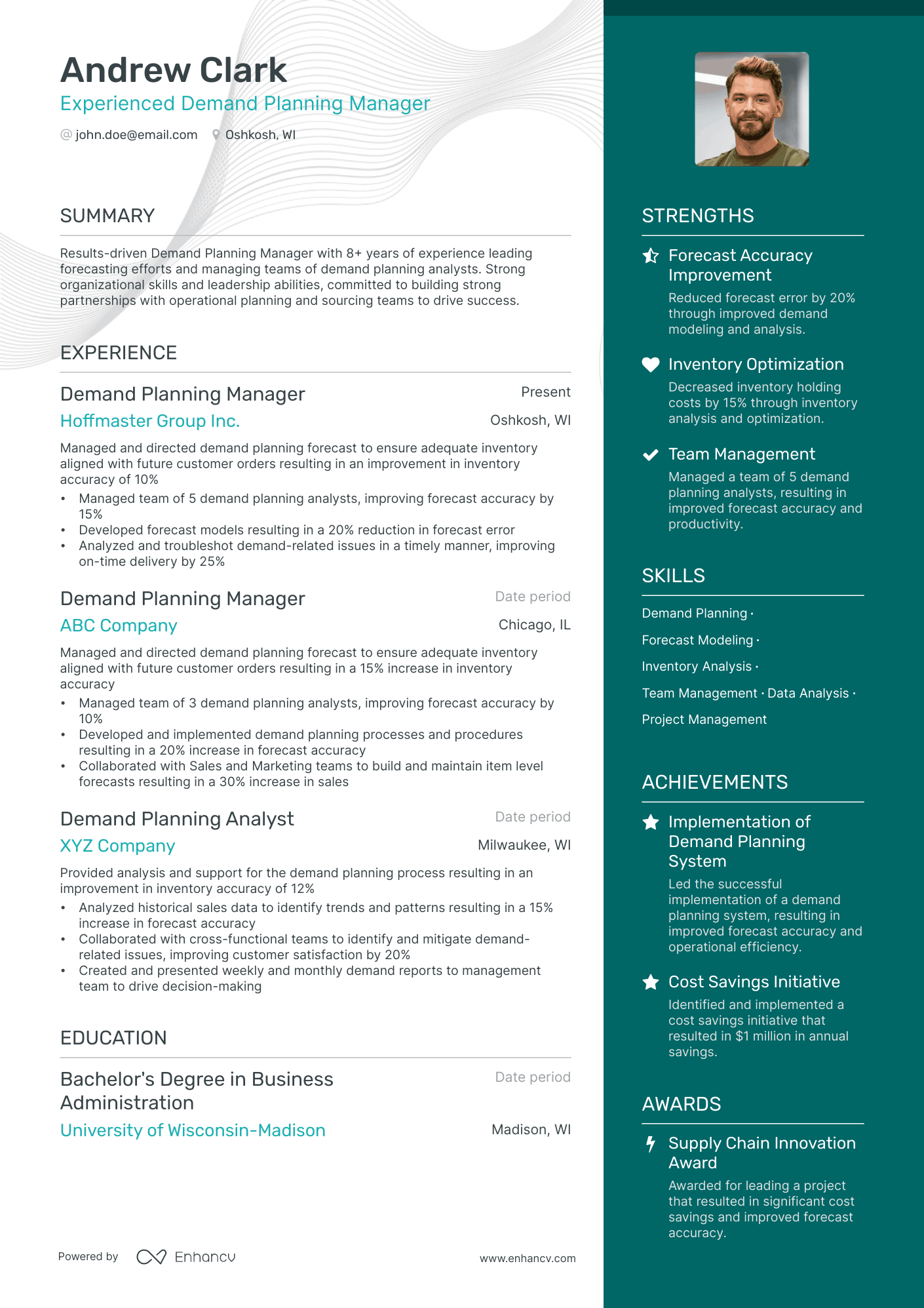 demand planning manager resume example