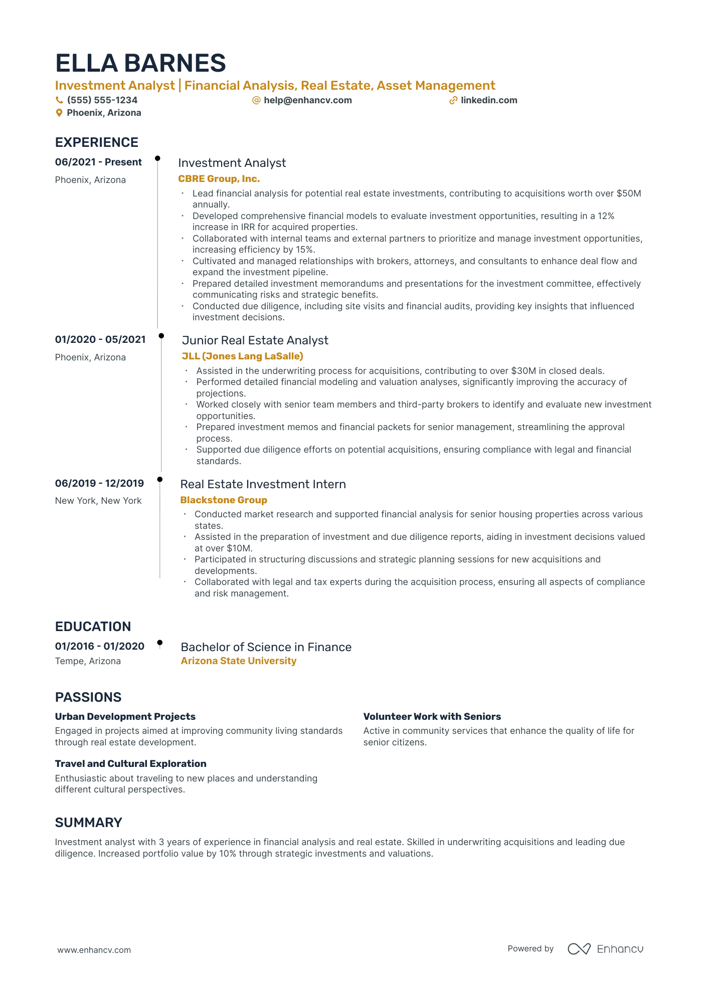 Senior Investment Banker resume example