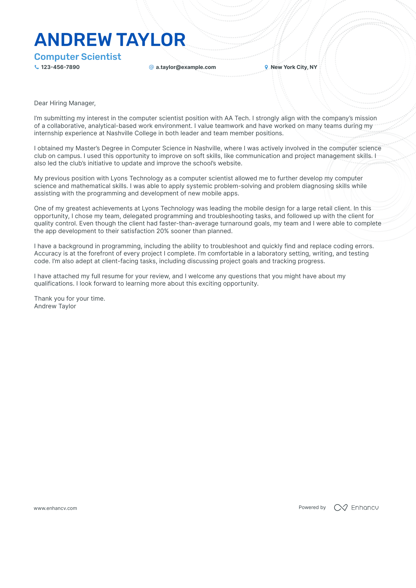 Computer Science cover letter