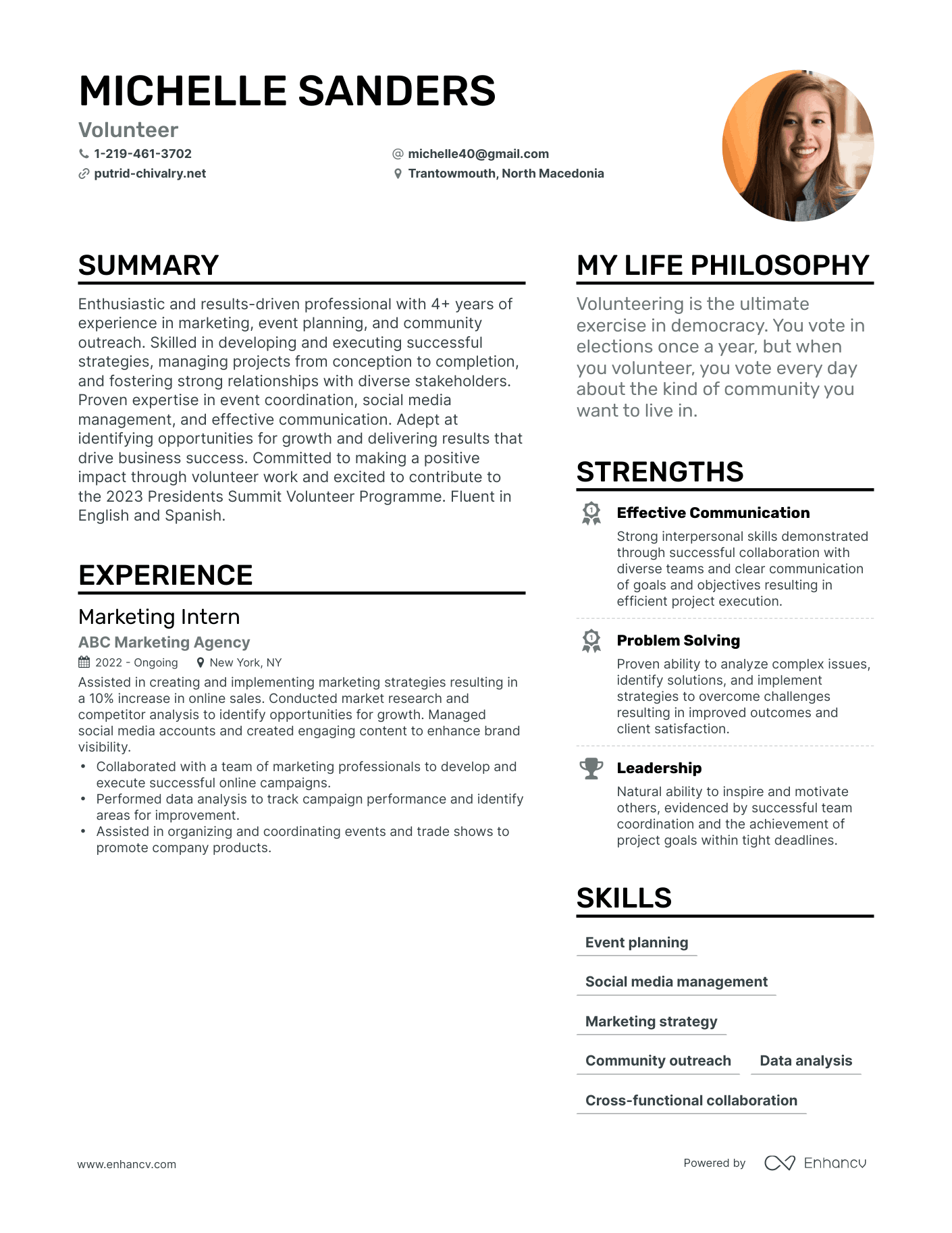 Outline Of Resume Of A Volunteer