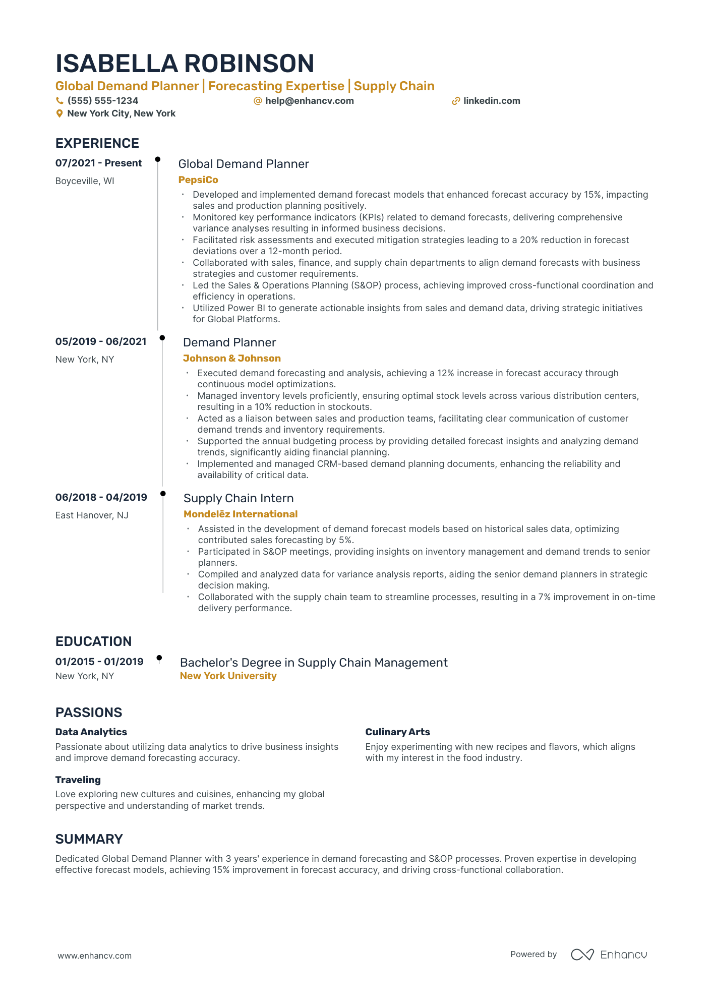 Global Demand Planner resume example