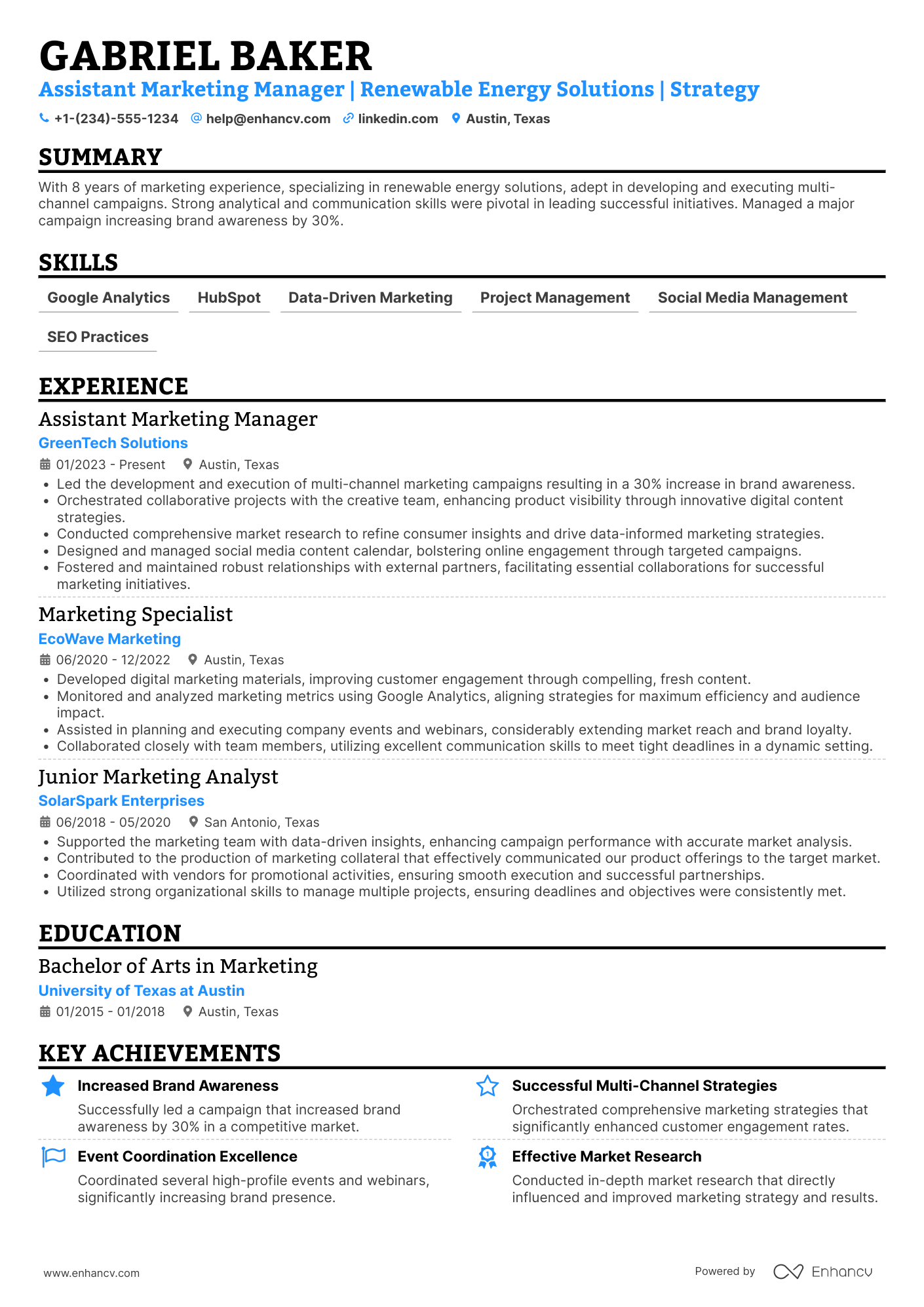 Assistant Marketing Manager resume example