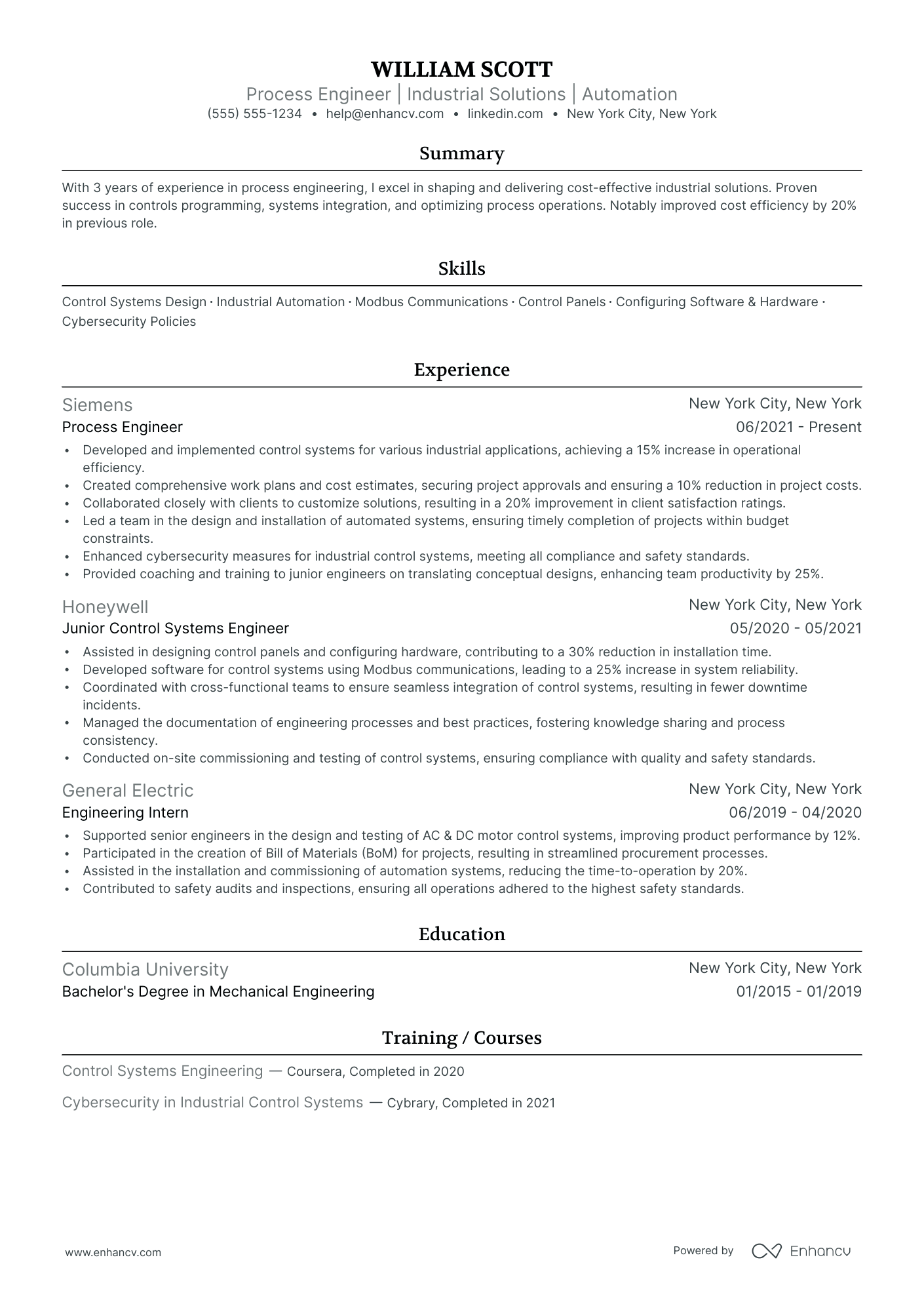 Senior Project Engineer resume example