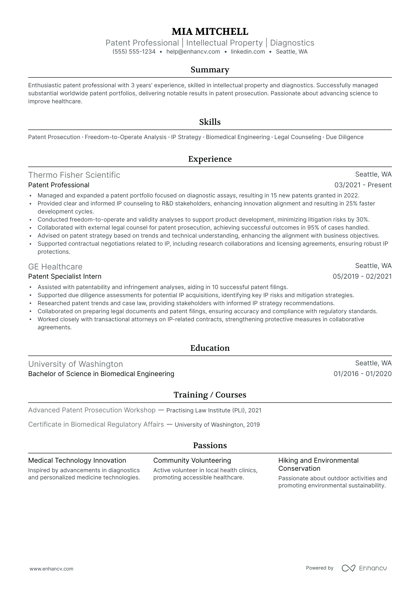 Patent Attorney resume example