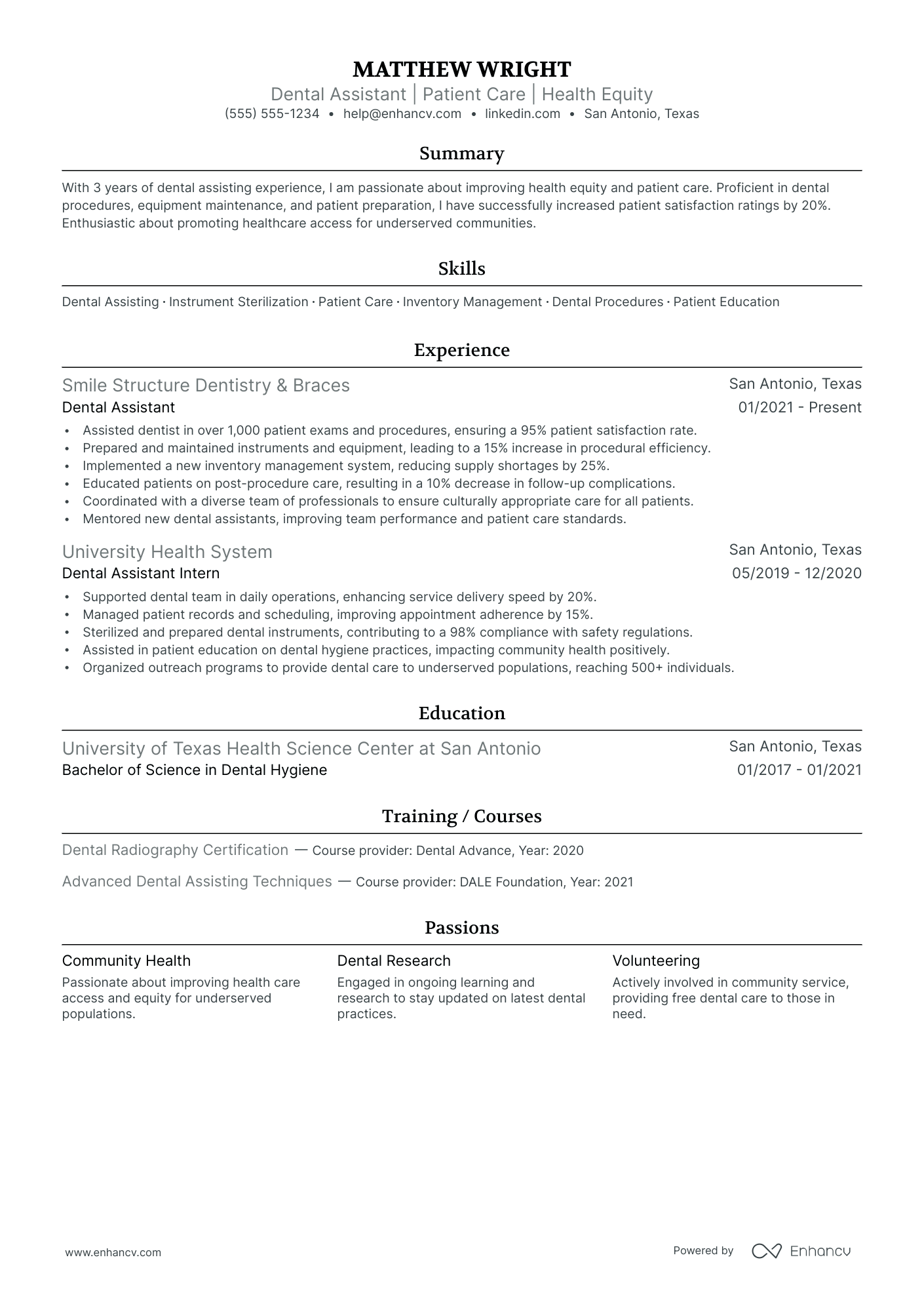 Dental Assistant Intern resume example