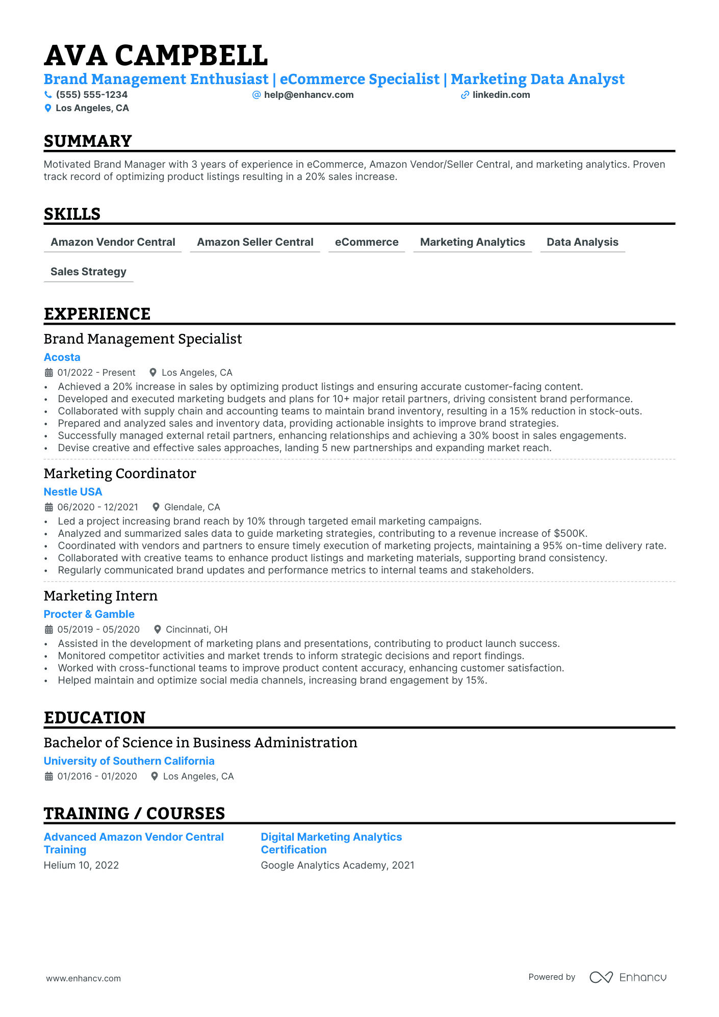 Brand Manager resume example