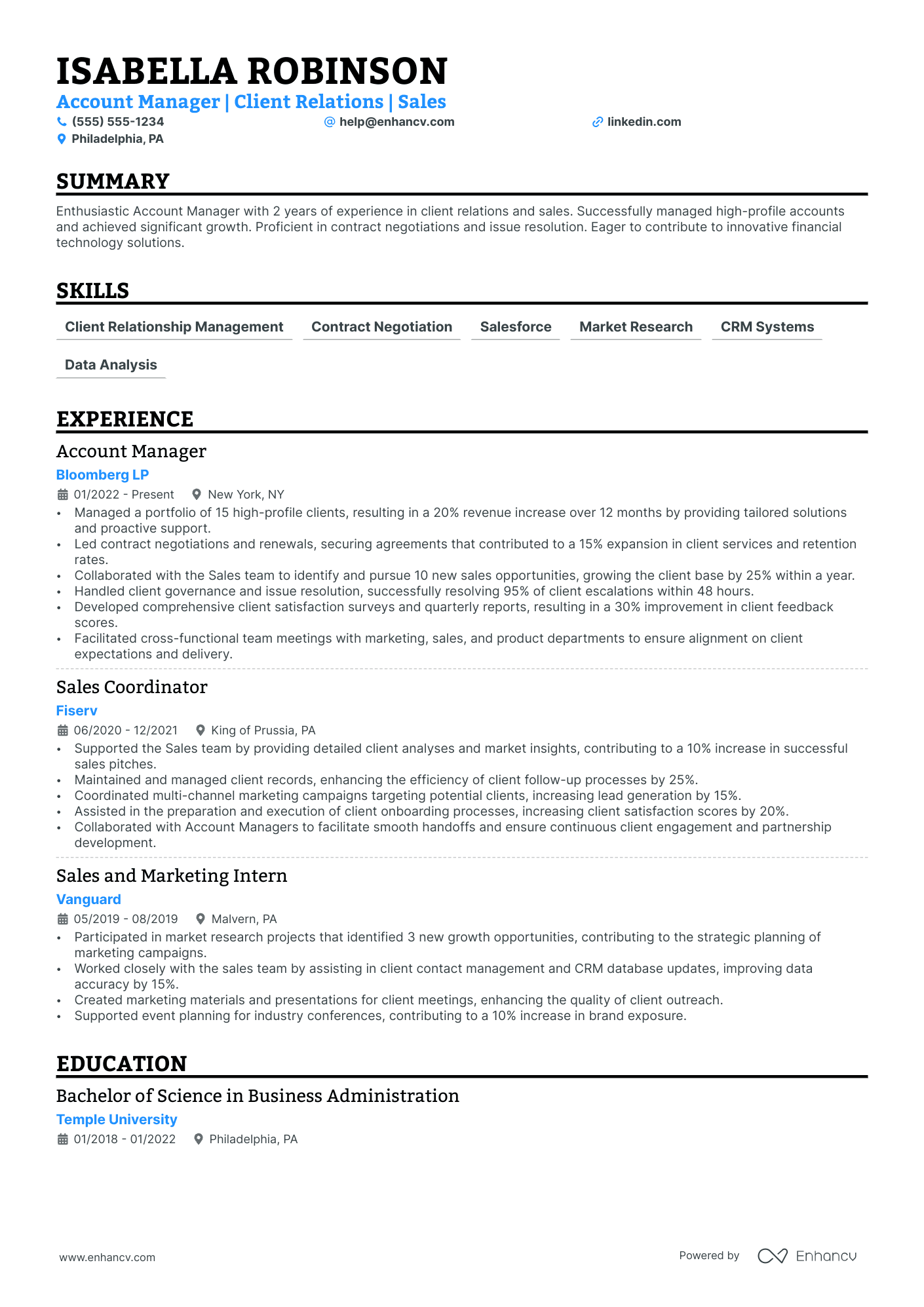 Product Account Manager resume example