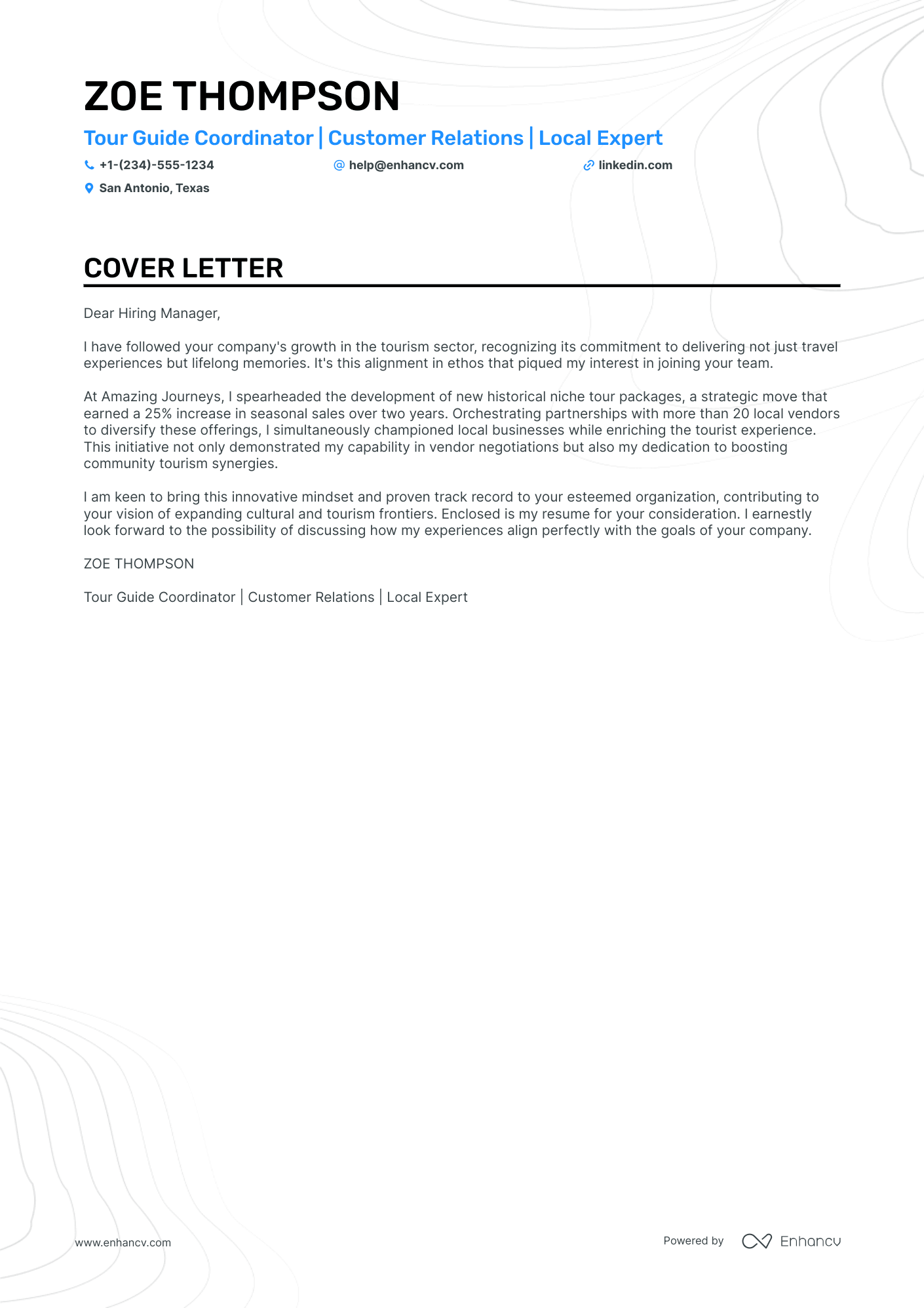 Tour Guide cover letter