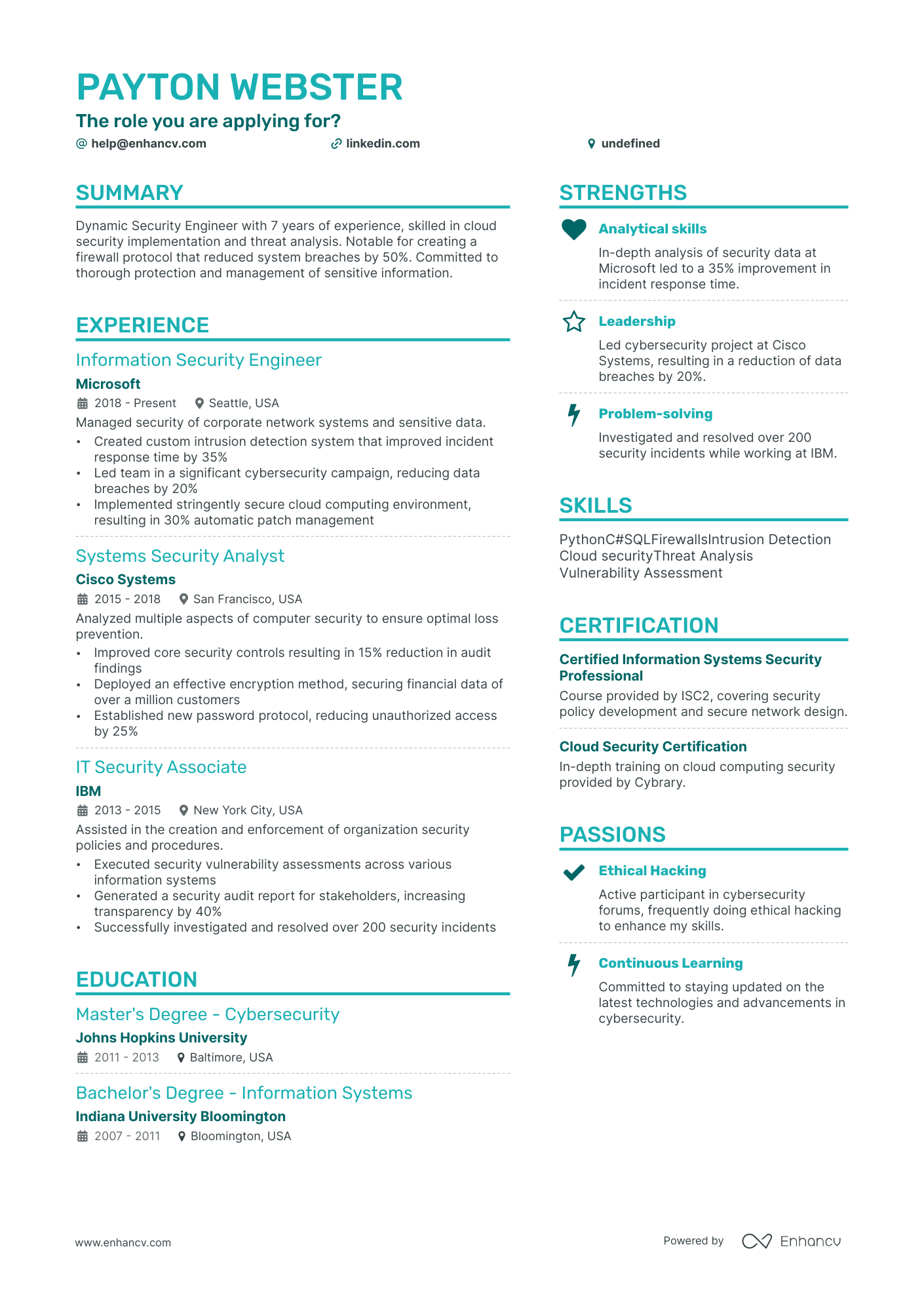 information security engineer resume example