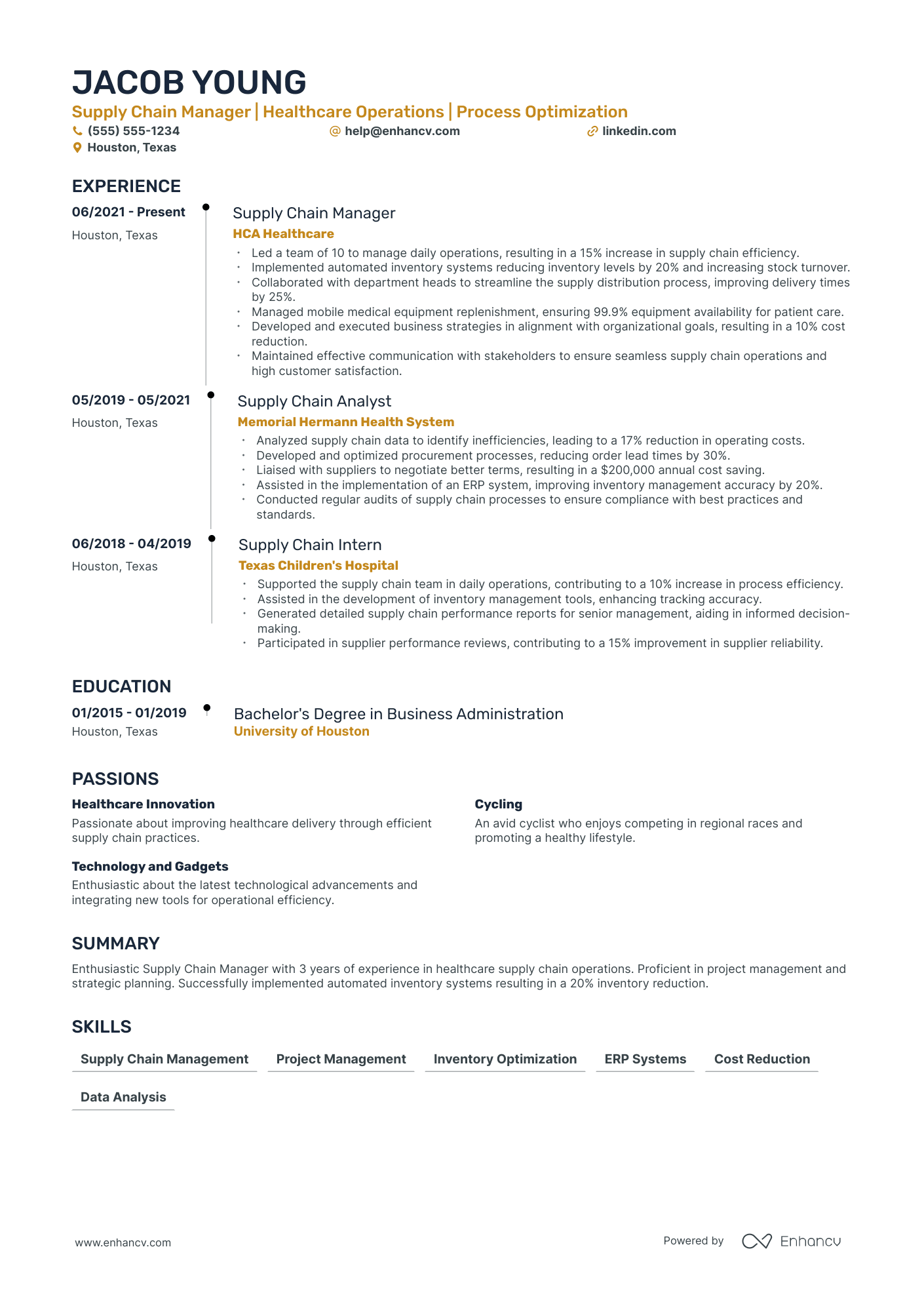 Supply Chain Manager resume example